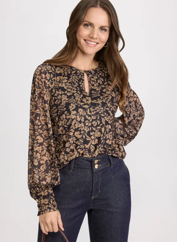 Floral Balloon Sleeve Top sold by Laura