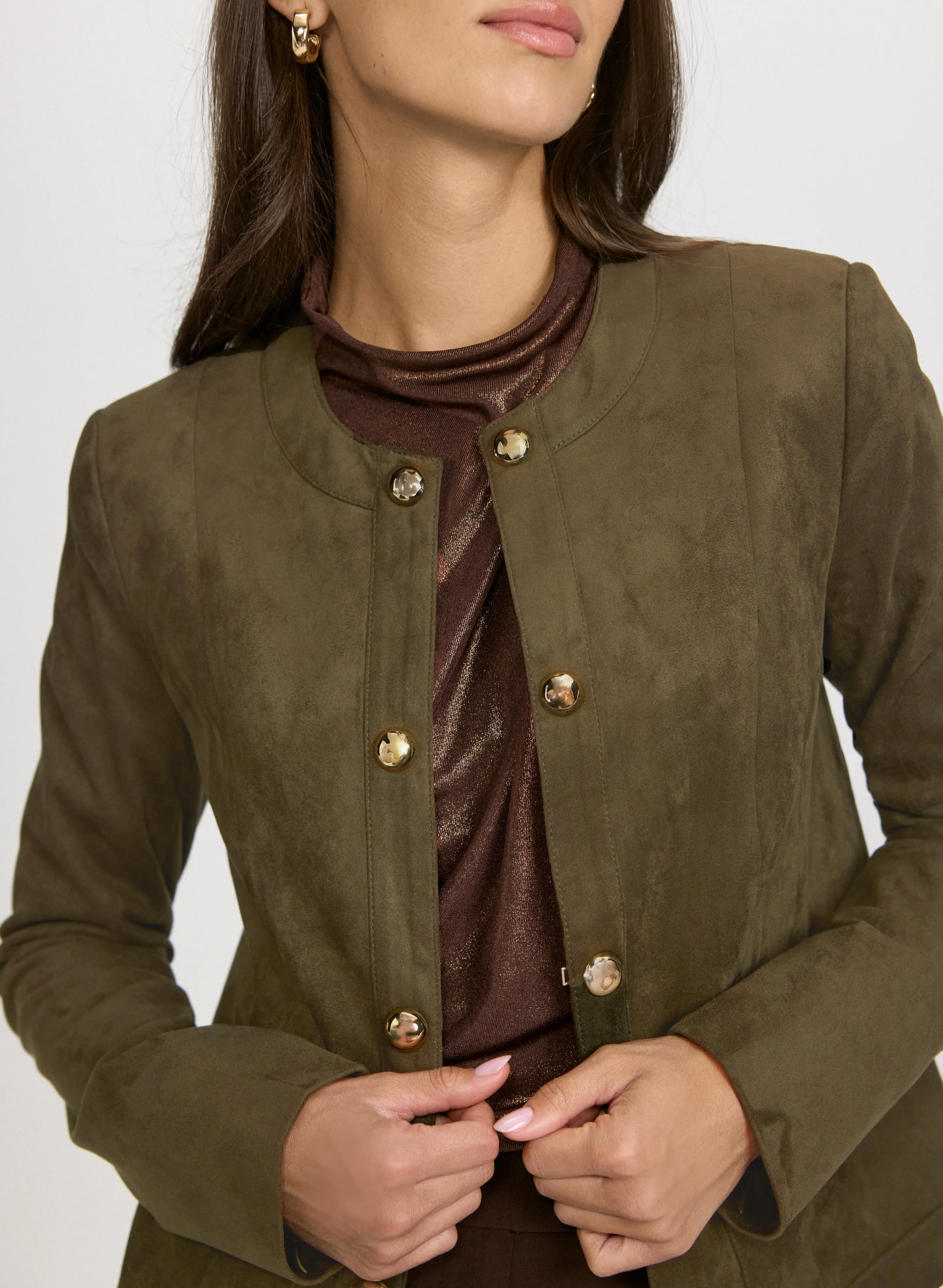 Faux-Suede Dome Button Jacket sold by Laura product image thumbnail 2