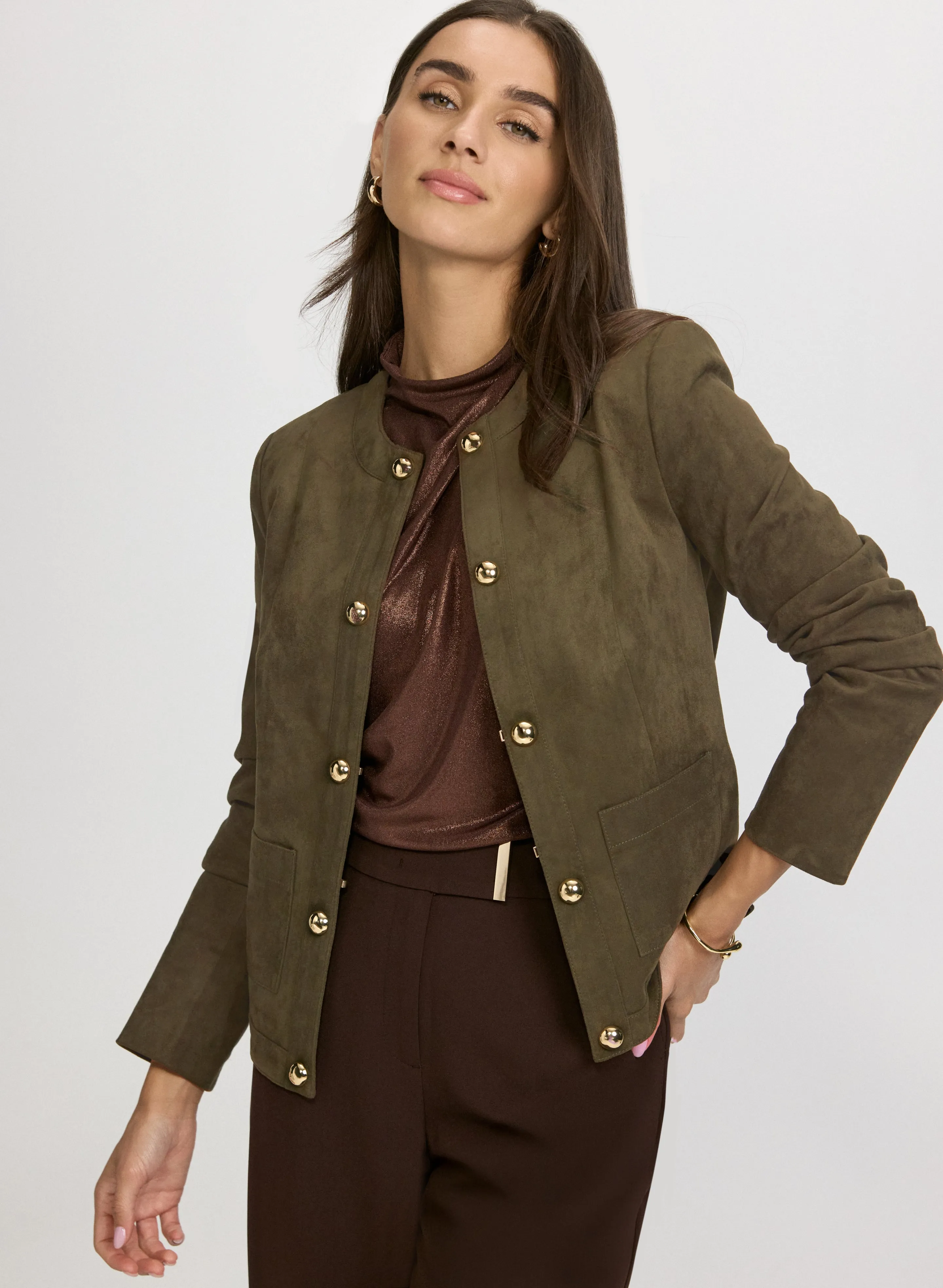 Faux-Suede Dome Button Jacket sold by Laura