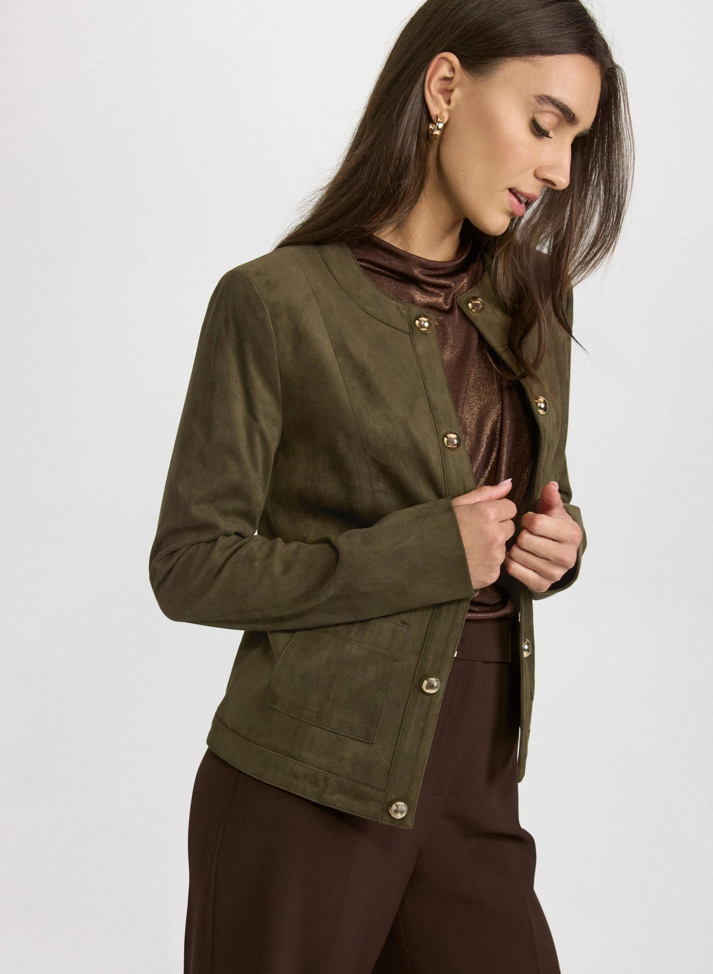 Faux-Suede Dome Button Jacket sold by Laura product image thumbnail 4