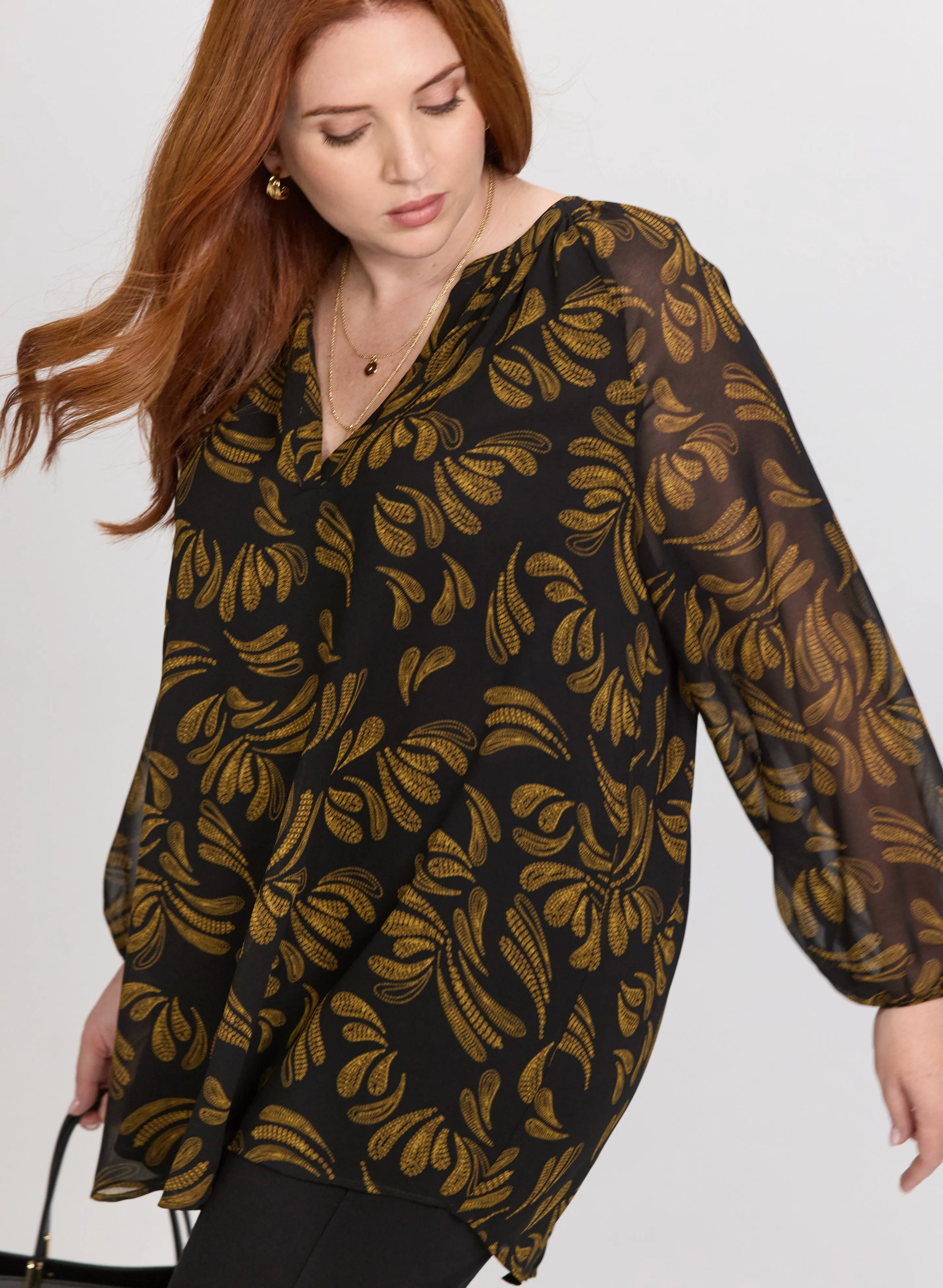 Sequined Leaf Print Blouse sold by Laura product image thumbnail 2