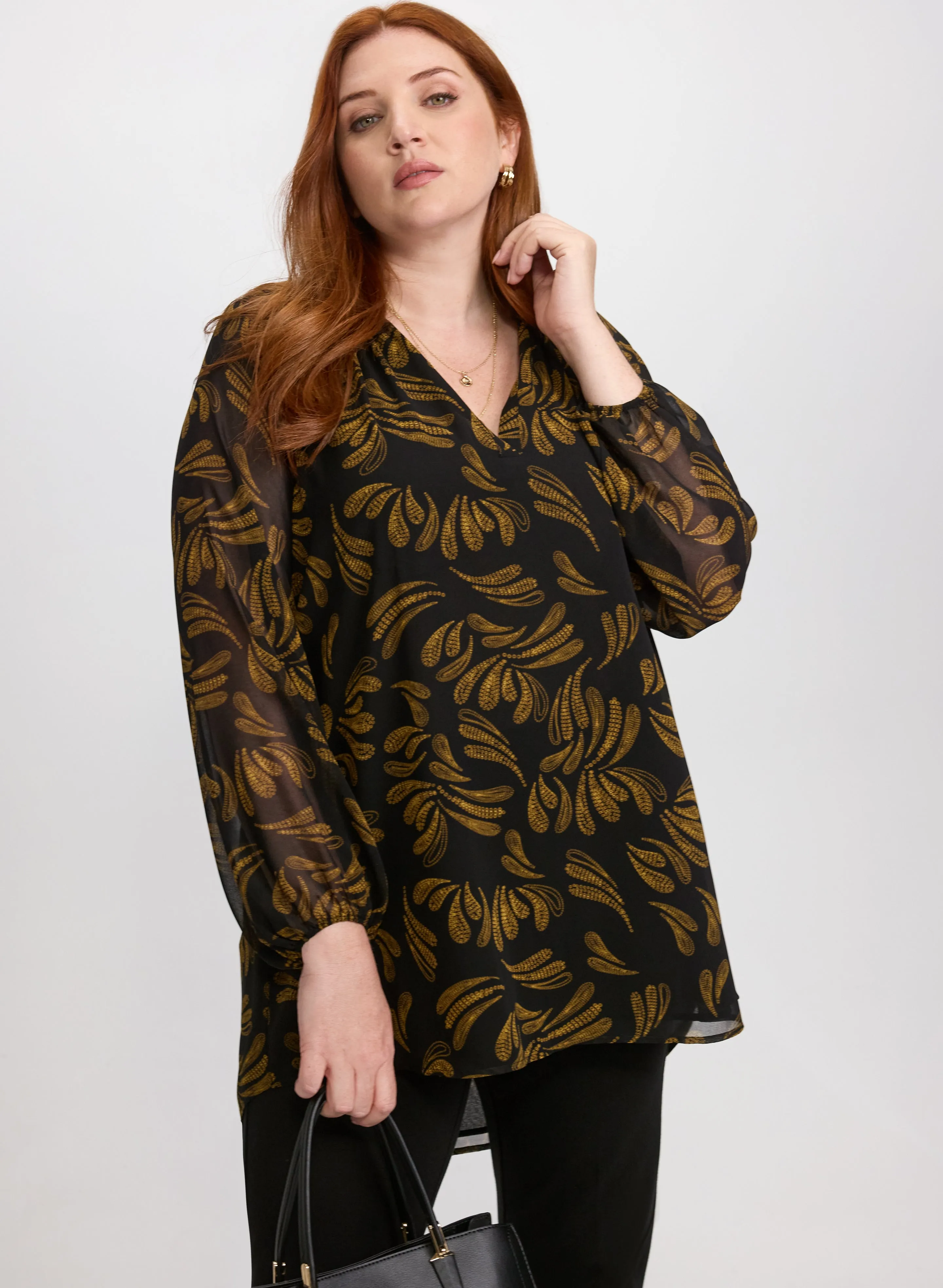 Sequined Leaf Print Blouse sold by Laura