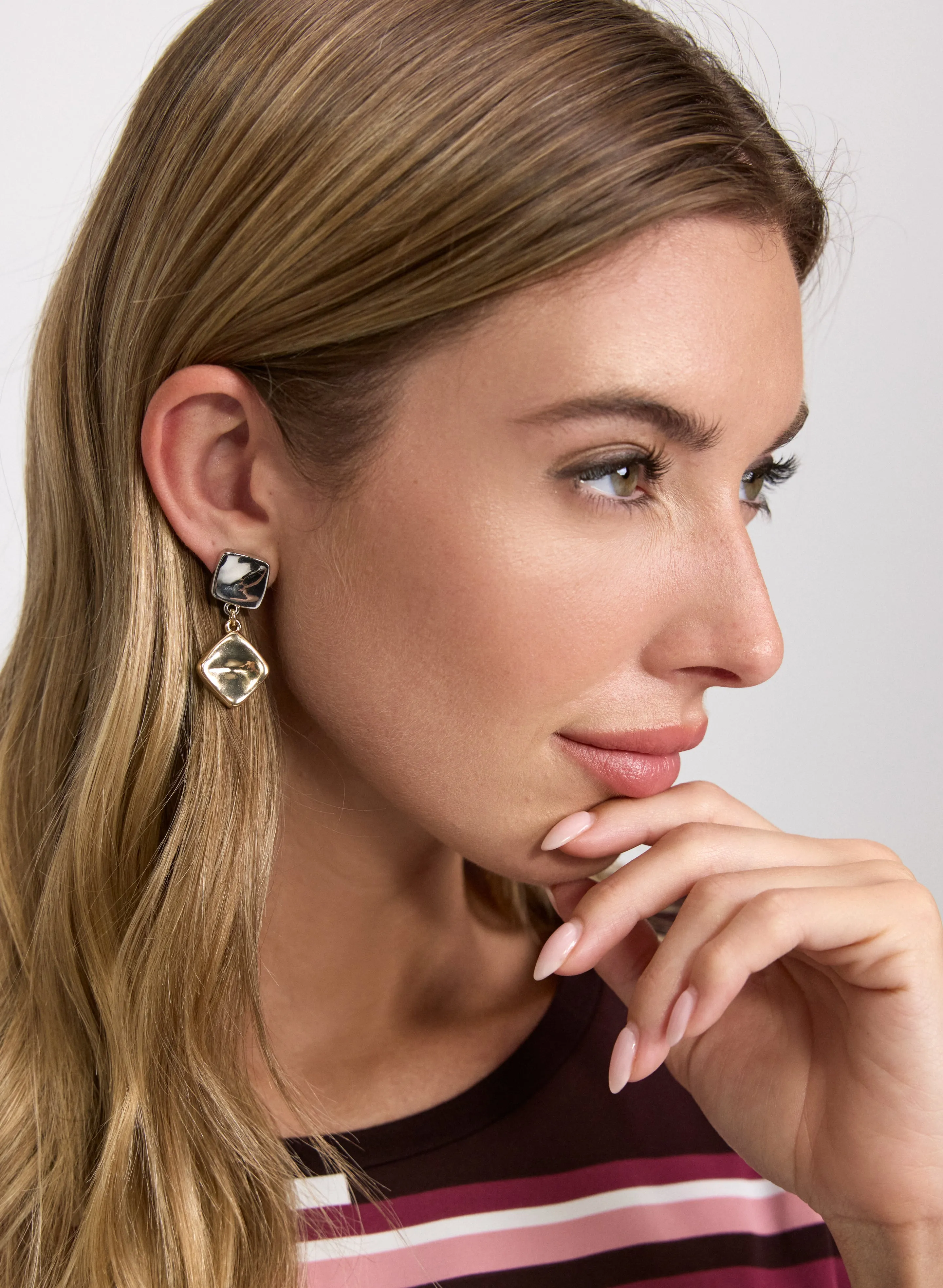 2-Tone Square Drop Earrings sold by Laura product image thumbnail 2