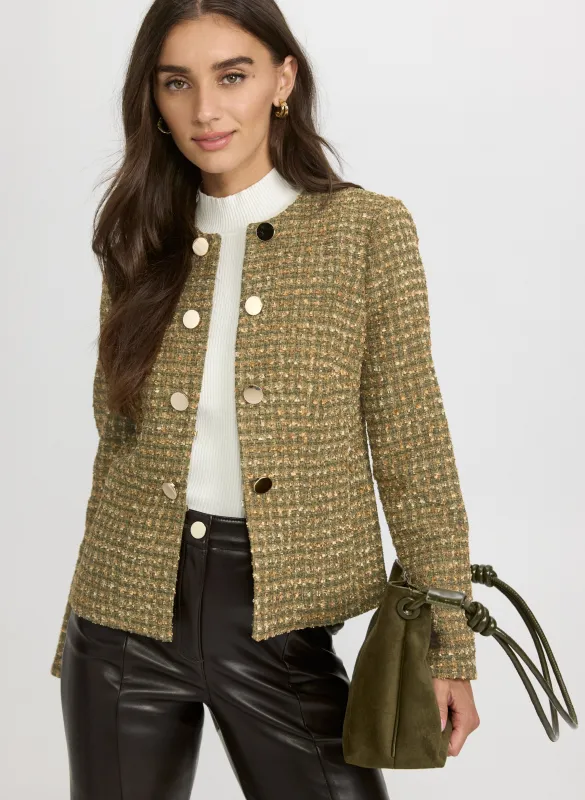 Button Detail Bouclé Jacket sold by Laura
