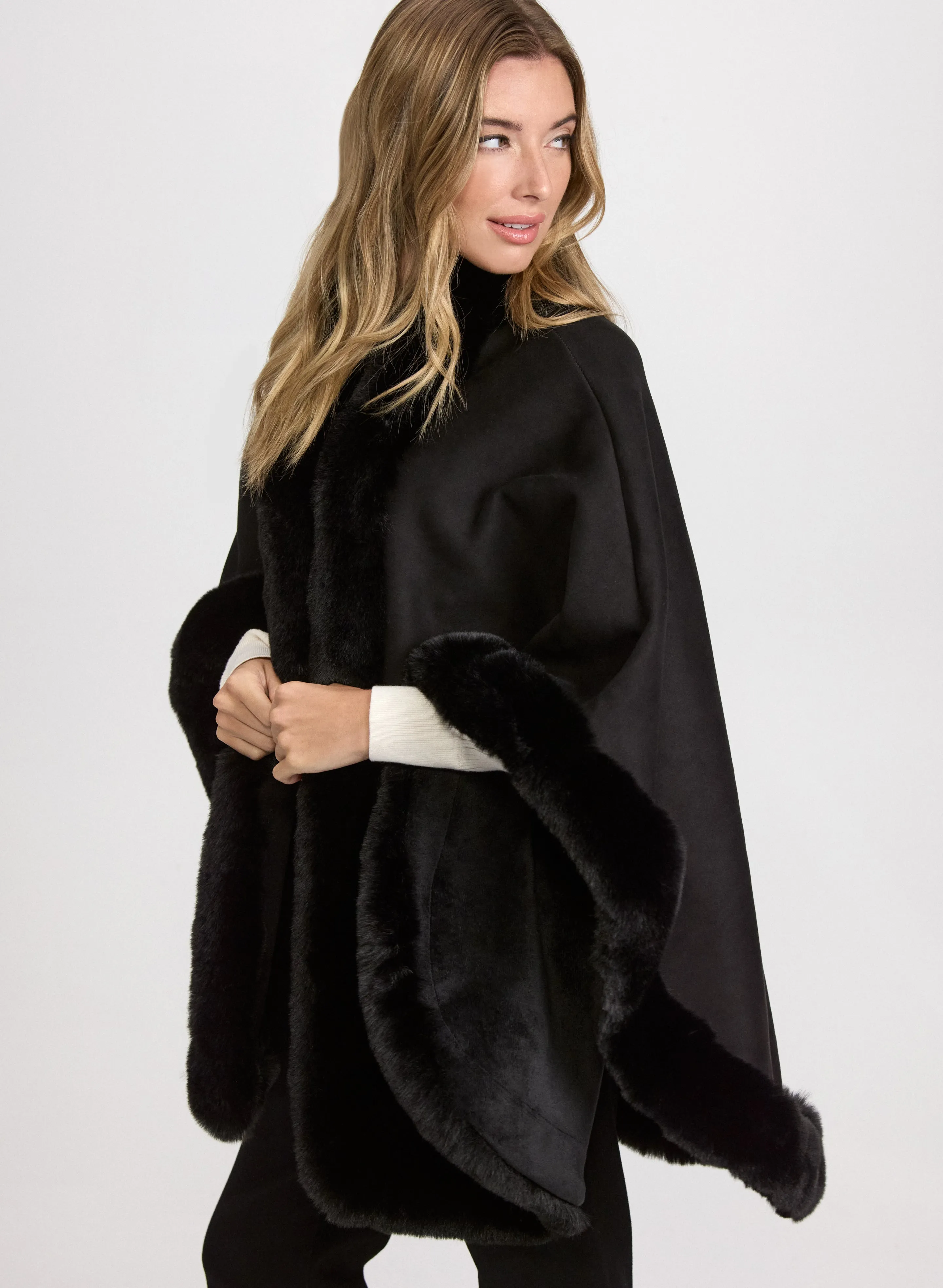 Faux-Fur Trim Poncho sold by Laura