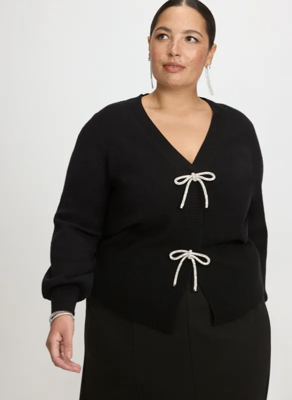 Crystal Bow Embellished Cardigan sold by Laura
