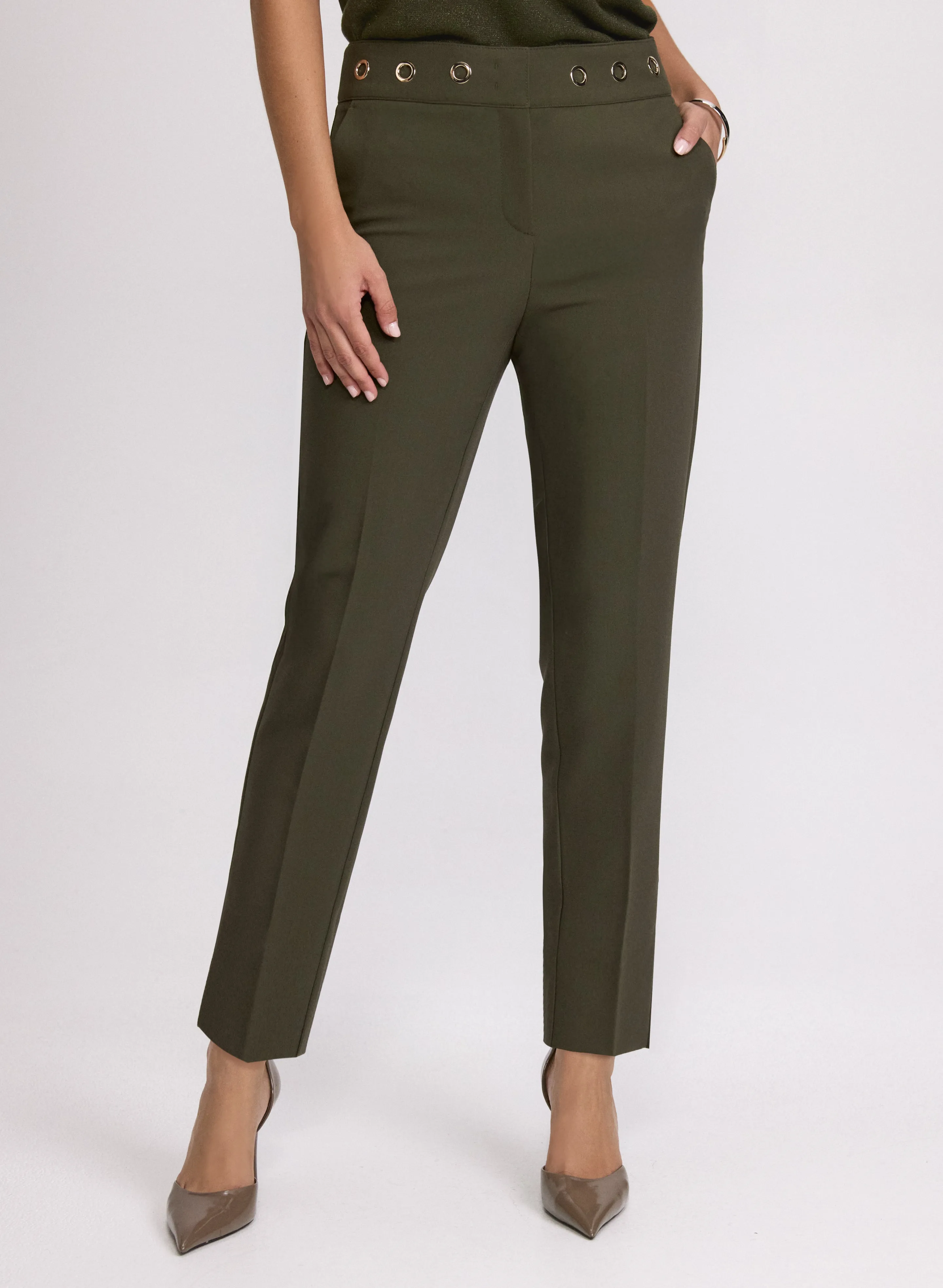 Emma Grommet Trim Slim-Leg Pants sold by Laura