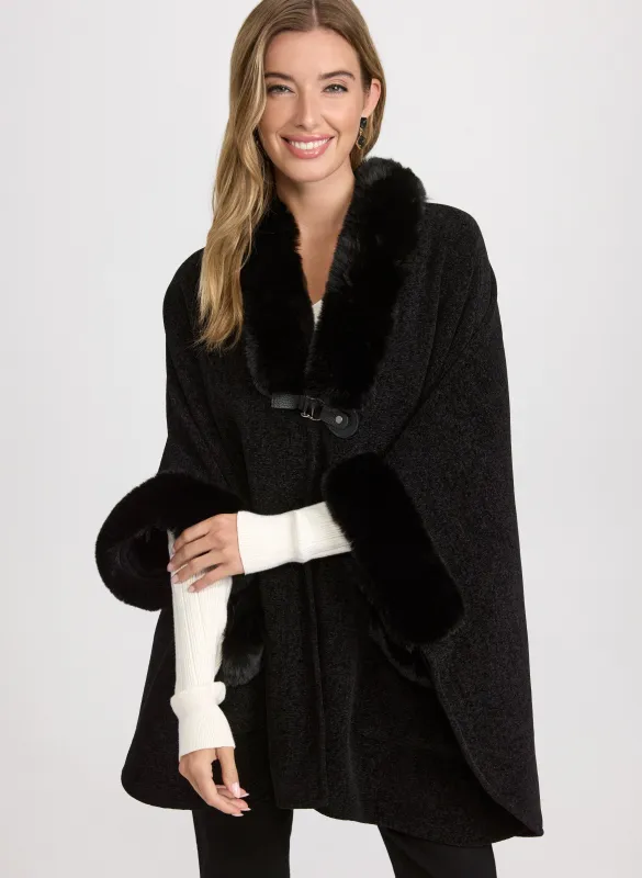 Faux-Fur Trim Poncho sold by Laura