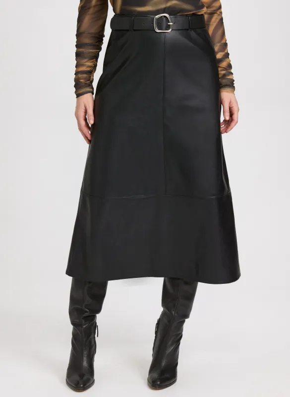 Belted Vegan Leather Skirt sold by Laura