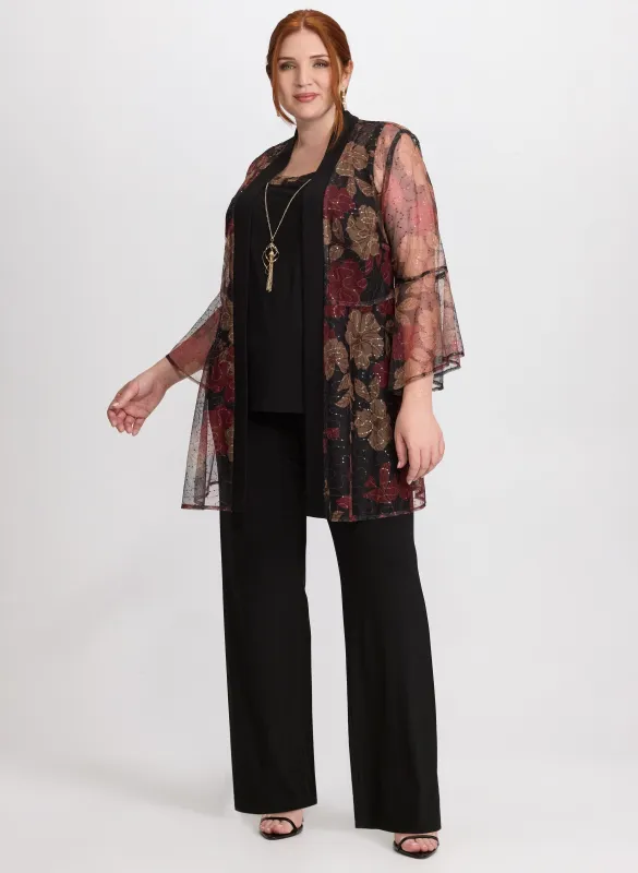 Mesh Floral Jacket, Top & Pants Set sold by Laura
