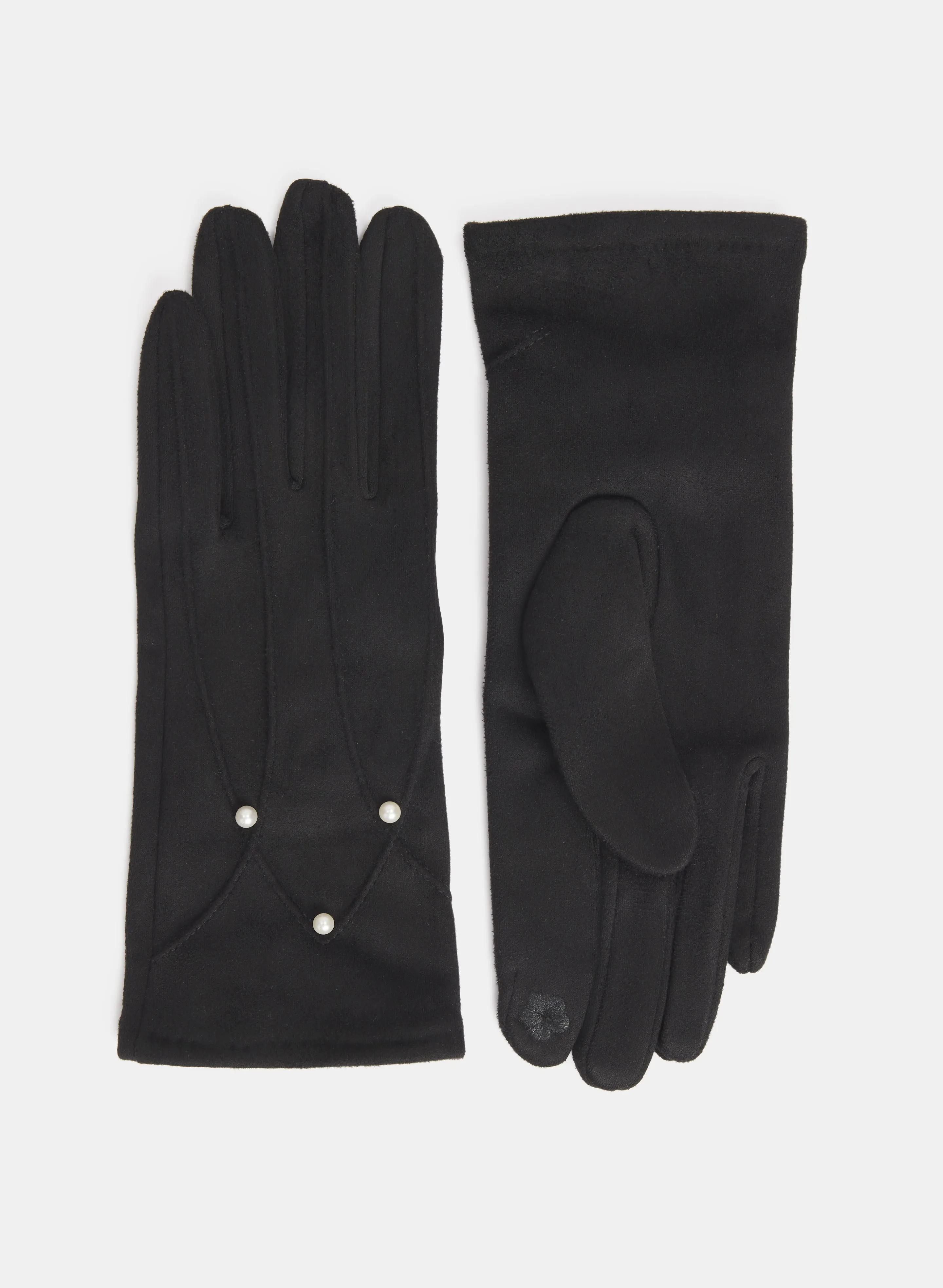 Faux-Suede Pearl Detail Gloves sold by Laura