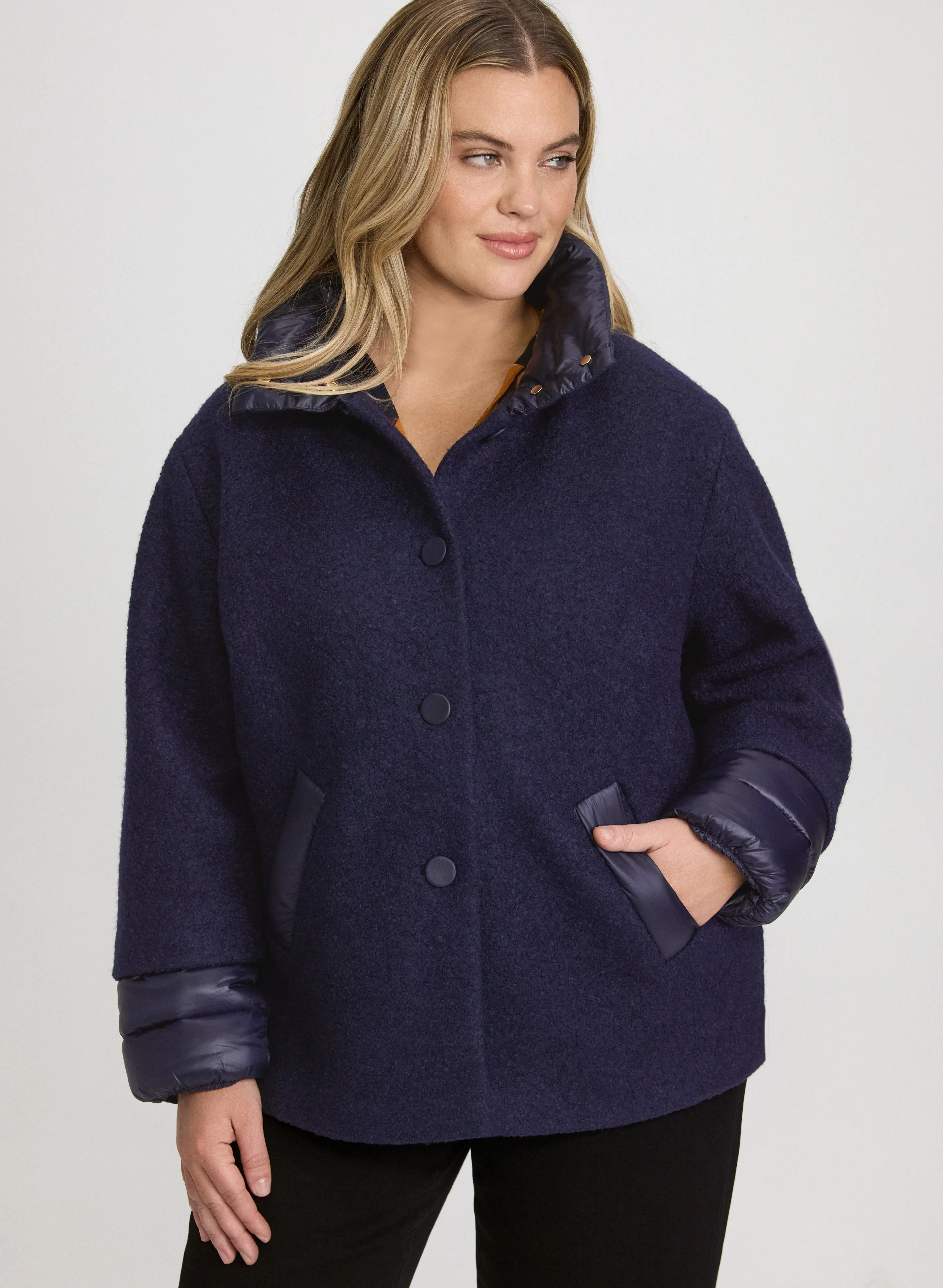 Puffer Trim Wool Coat sold by Laura