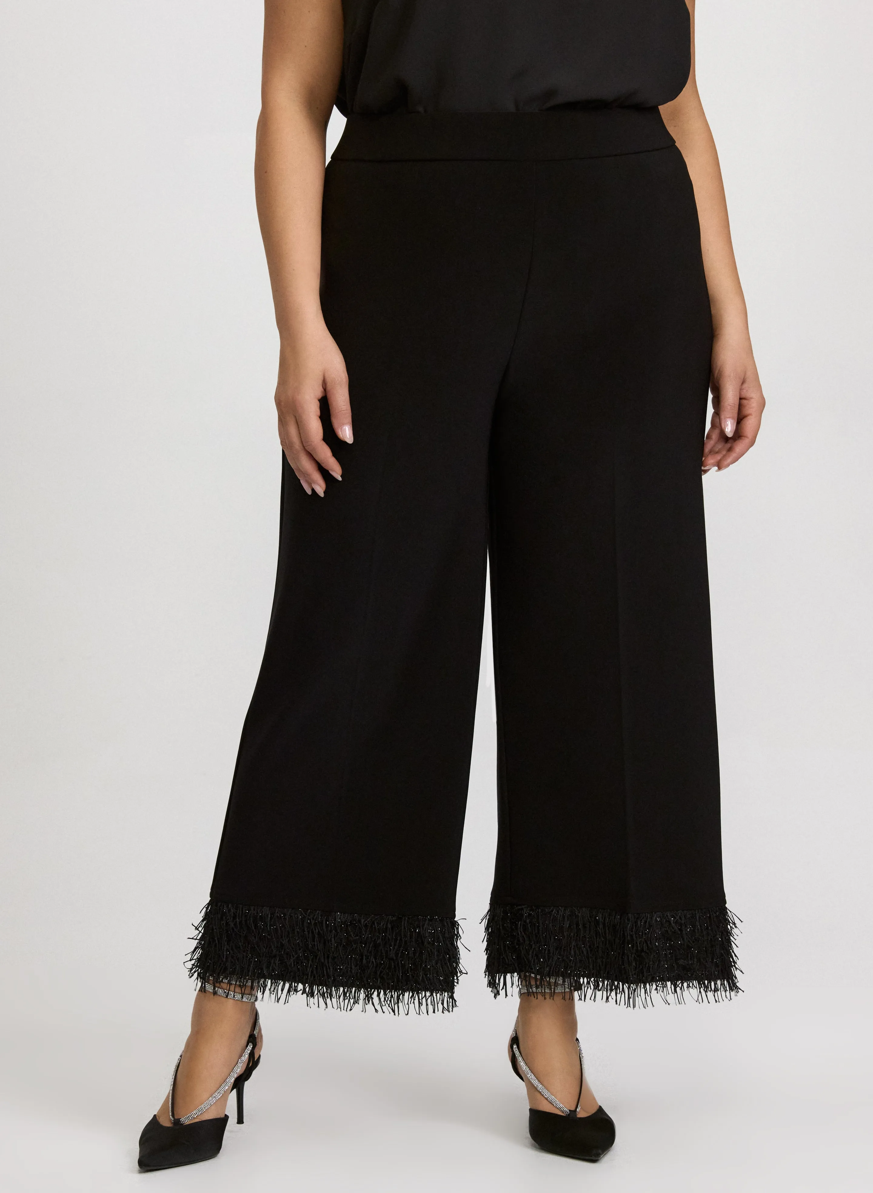 Joseph Ribkoff - Faux-Feather Trim Pants sold by Laura