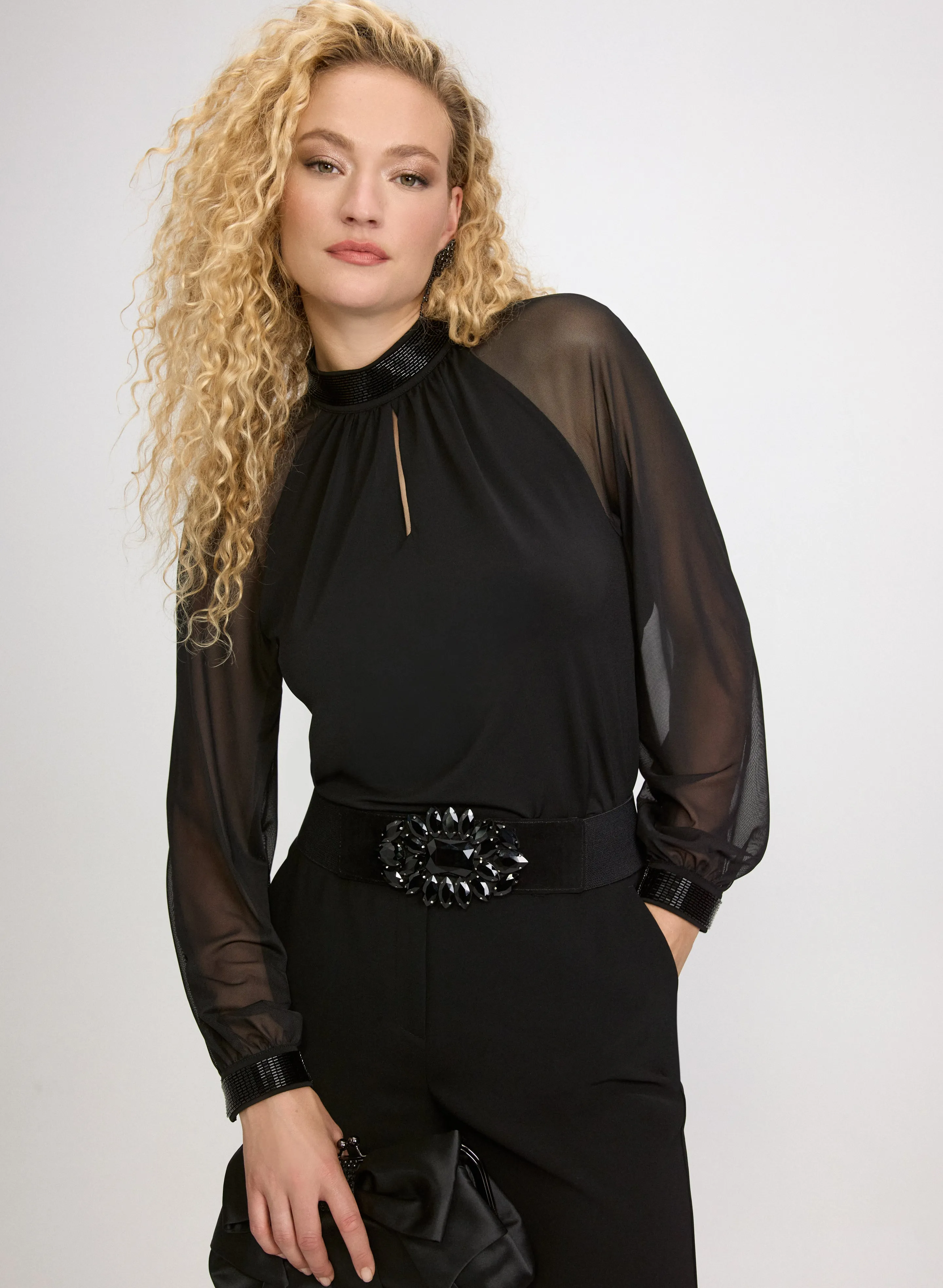 Beaded Mock Neck Top sold by Laura