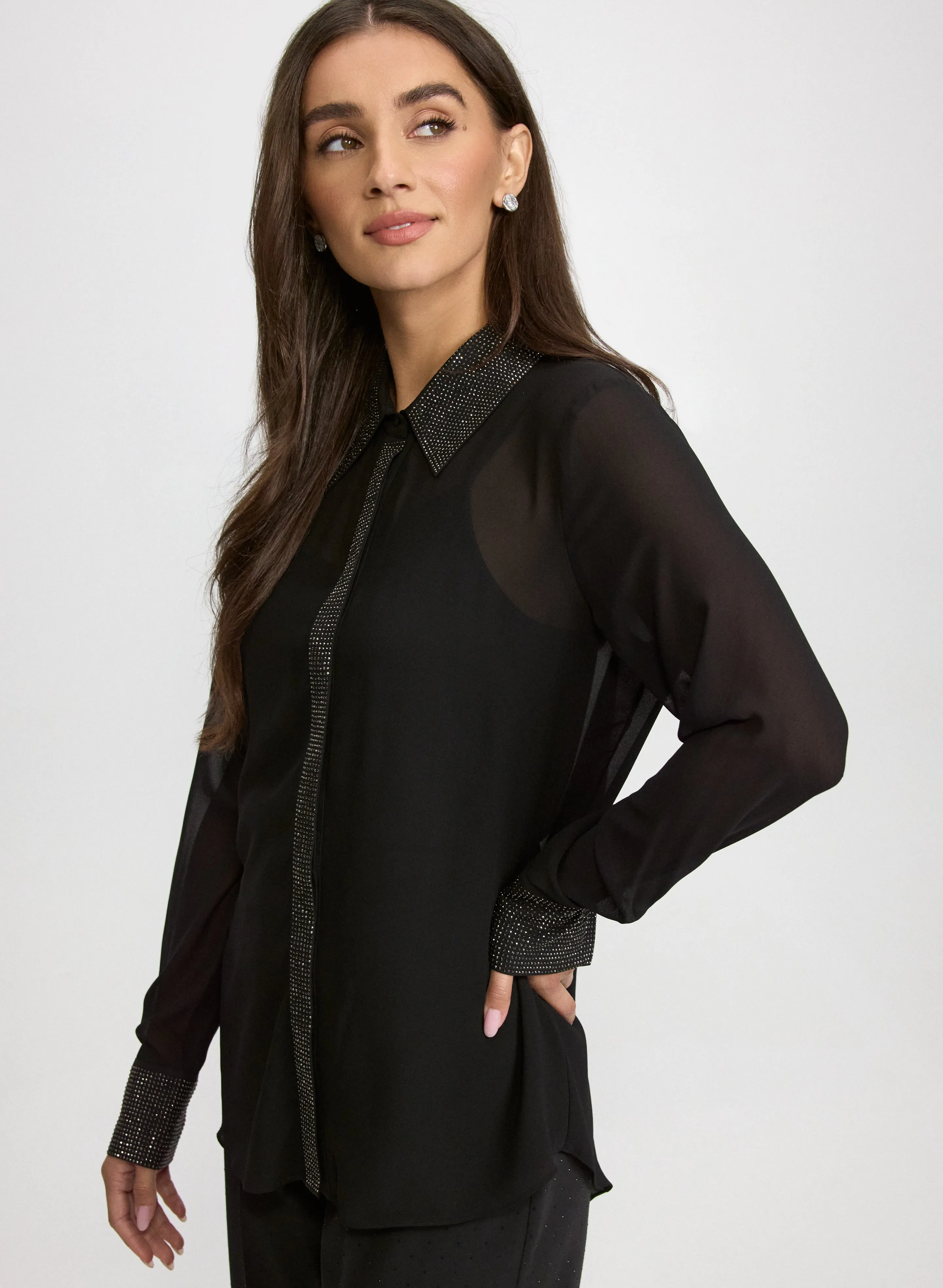 Tonal Embellished Chiffon Blouse sold by Laura product image thumbnail 2