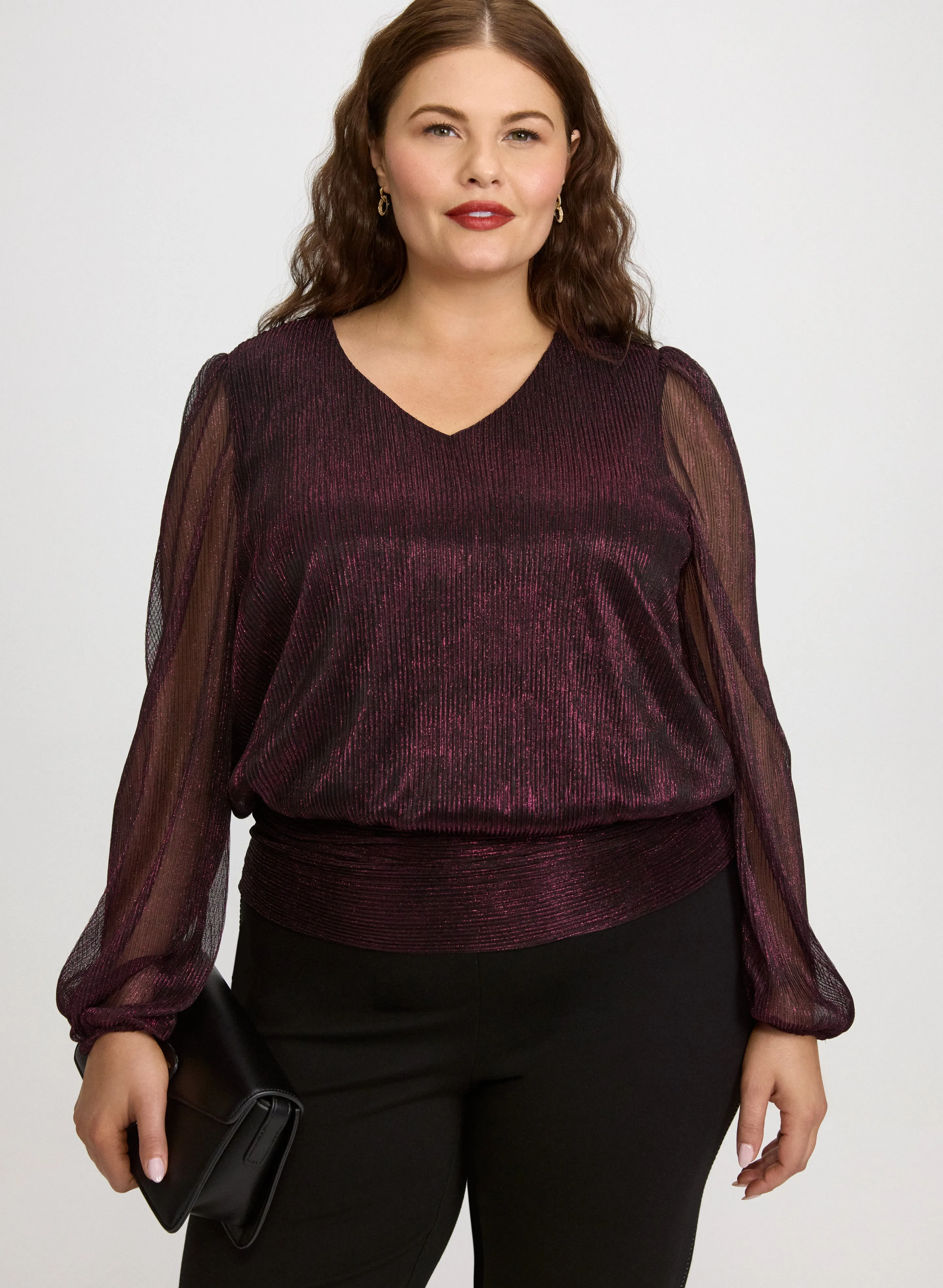 Metallic Balloon Sleeve Top sold by Laura