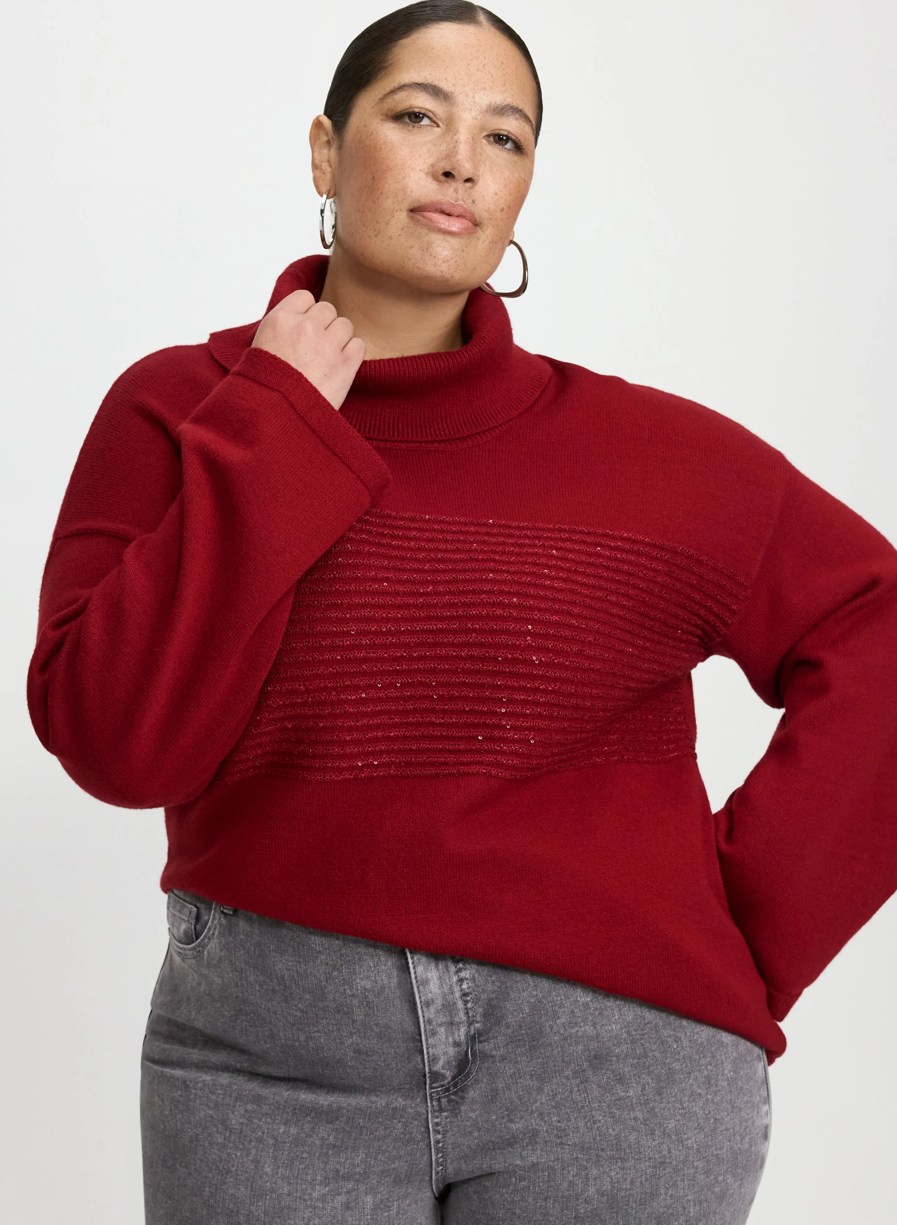 Sequin Striped Cowl Neck Sweater sold by Laura