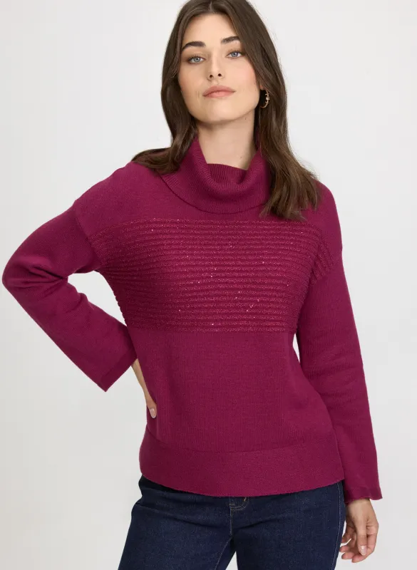 Sequin Striped Cowl Neck Sweater sold by Laura