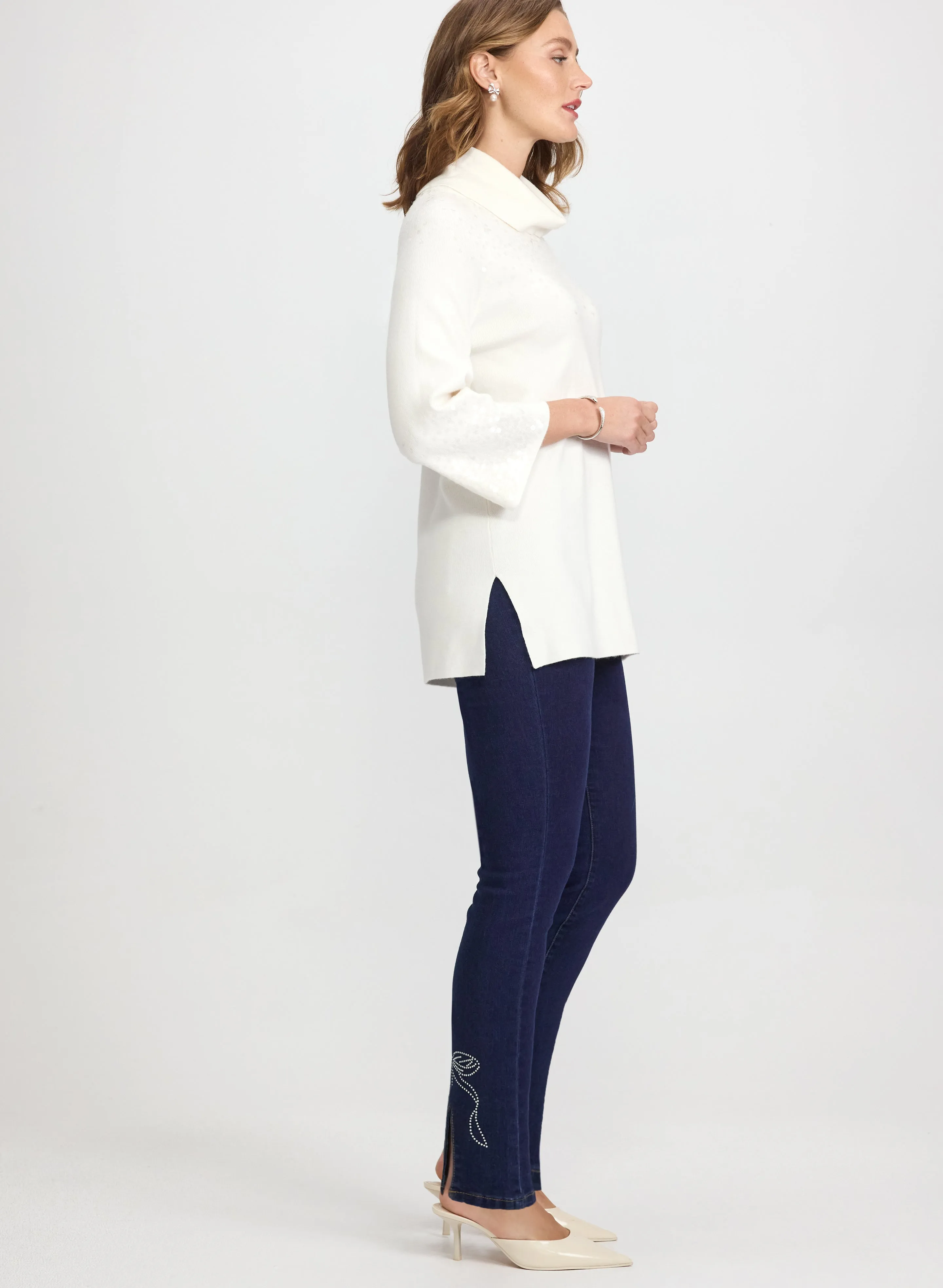 Rhinestone Bow Slim-Leg Jeans sold by Laura product image thumbnail 3