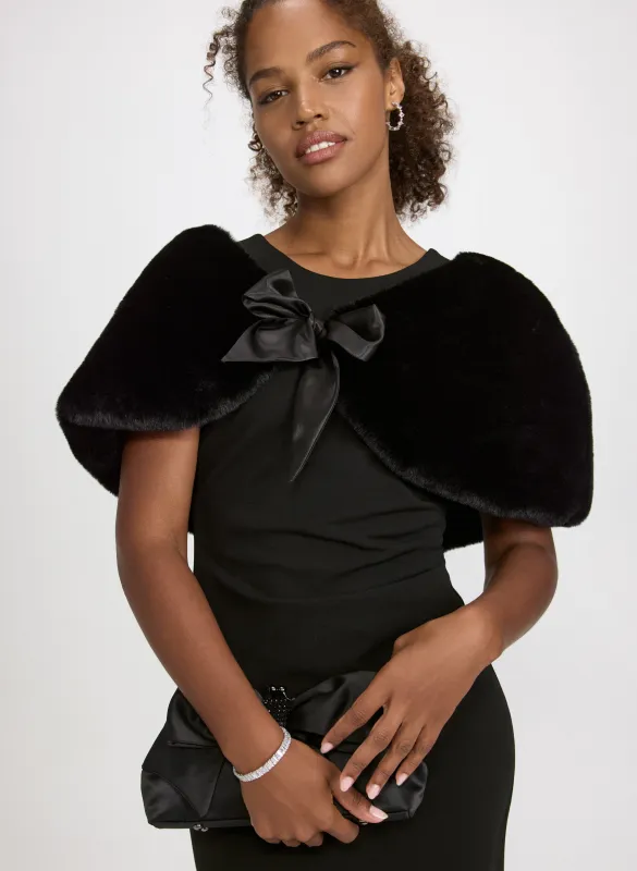 Satin Tie Faux Fur Stole sold by Laura