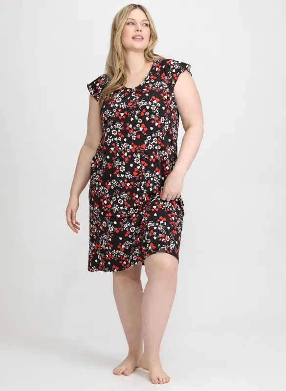 Floral & Heart Print Nightgown sold by Laura