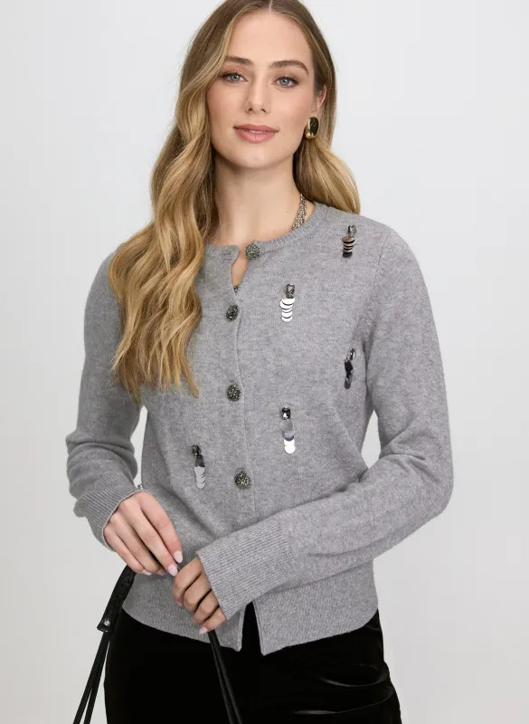 Embellished Jeweled Button Cardigan sold by Laura