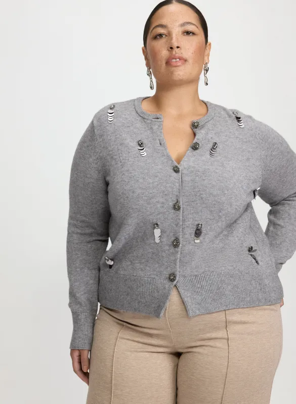 Embellished Jeweled Button Cardigan sold by Laura