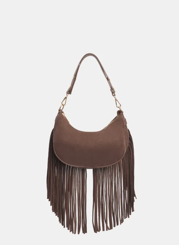 Fringed Faux-Suede Shoulder Bag sold by Laura