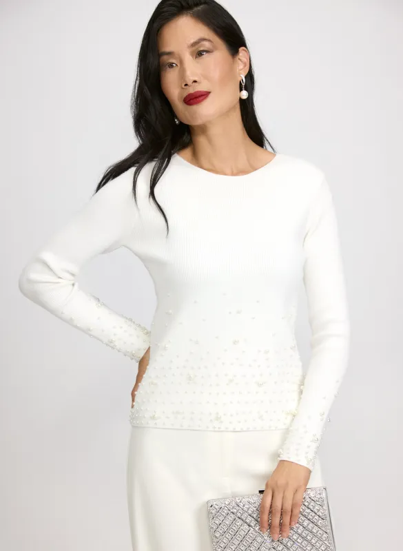 Gradient Pearl Embellished Sweater sold by Laura