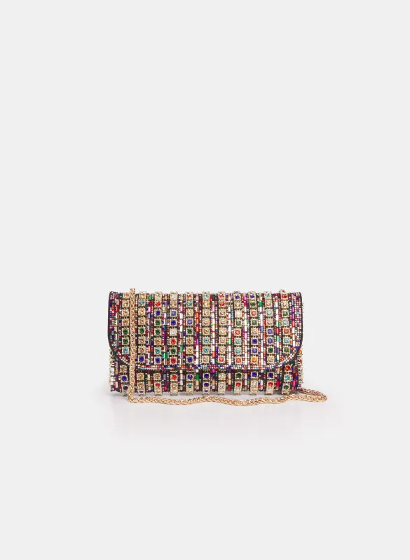 Multi-Colour Stone Embellished Clutch sold by Laura