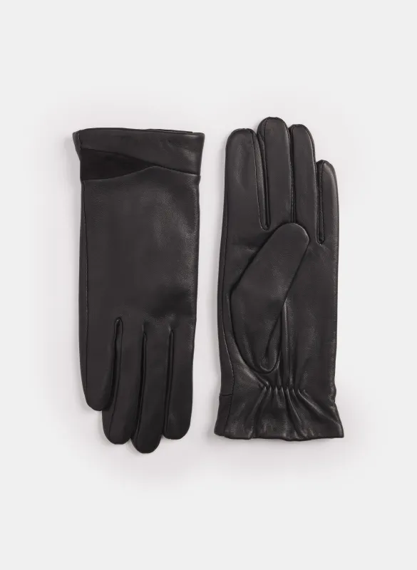 Suede Trim Leather Gloves sold by Laura