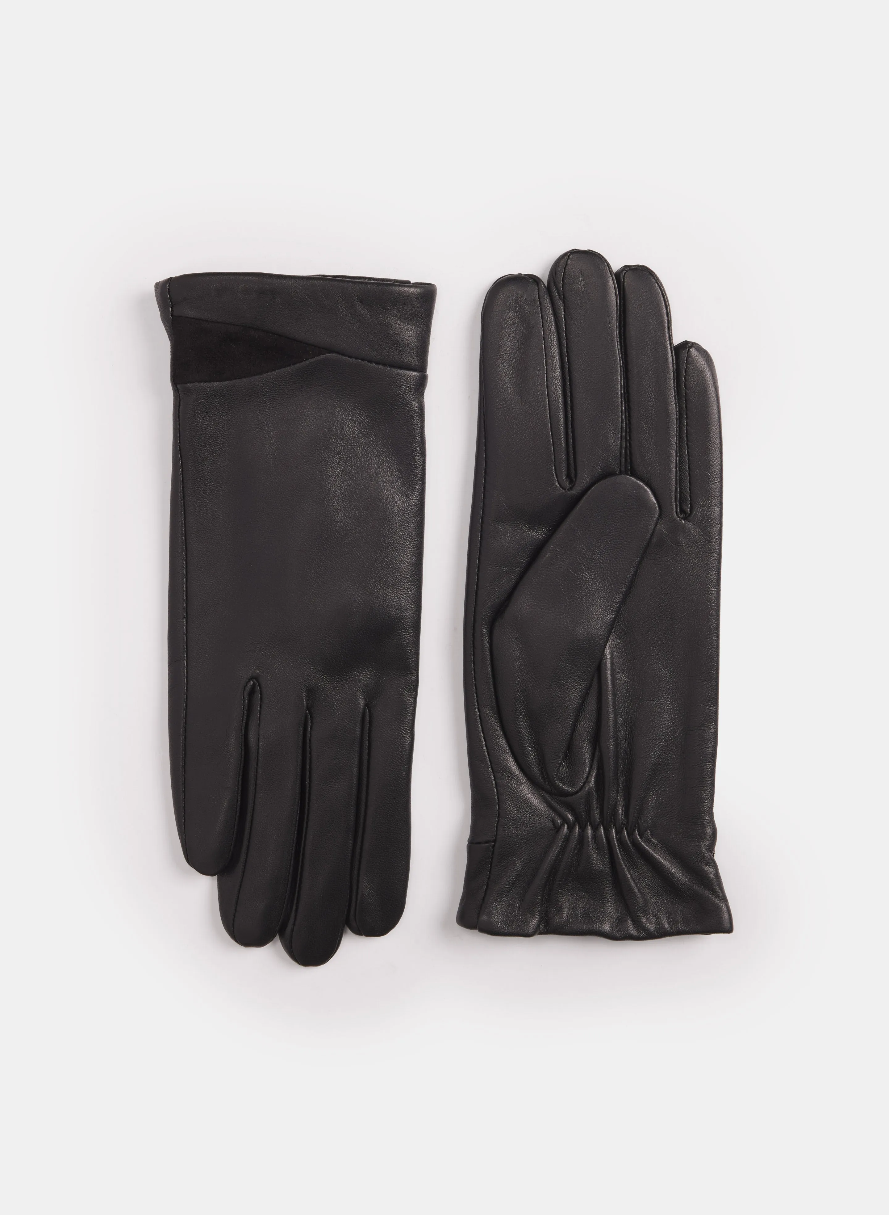 Suede Trim Leather Gloves sold by Laura