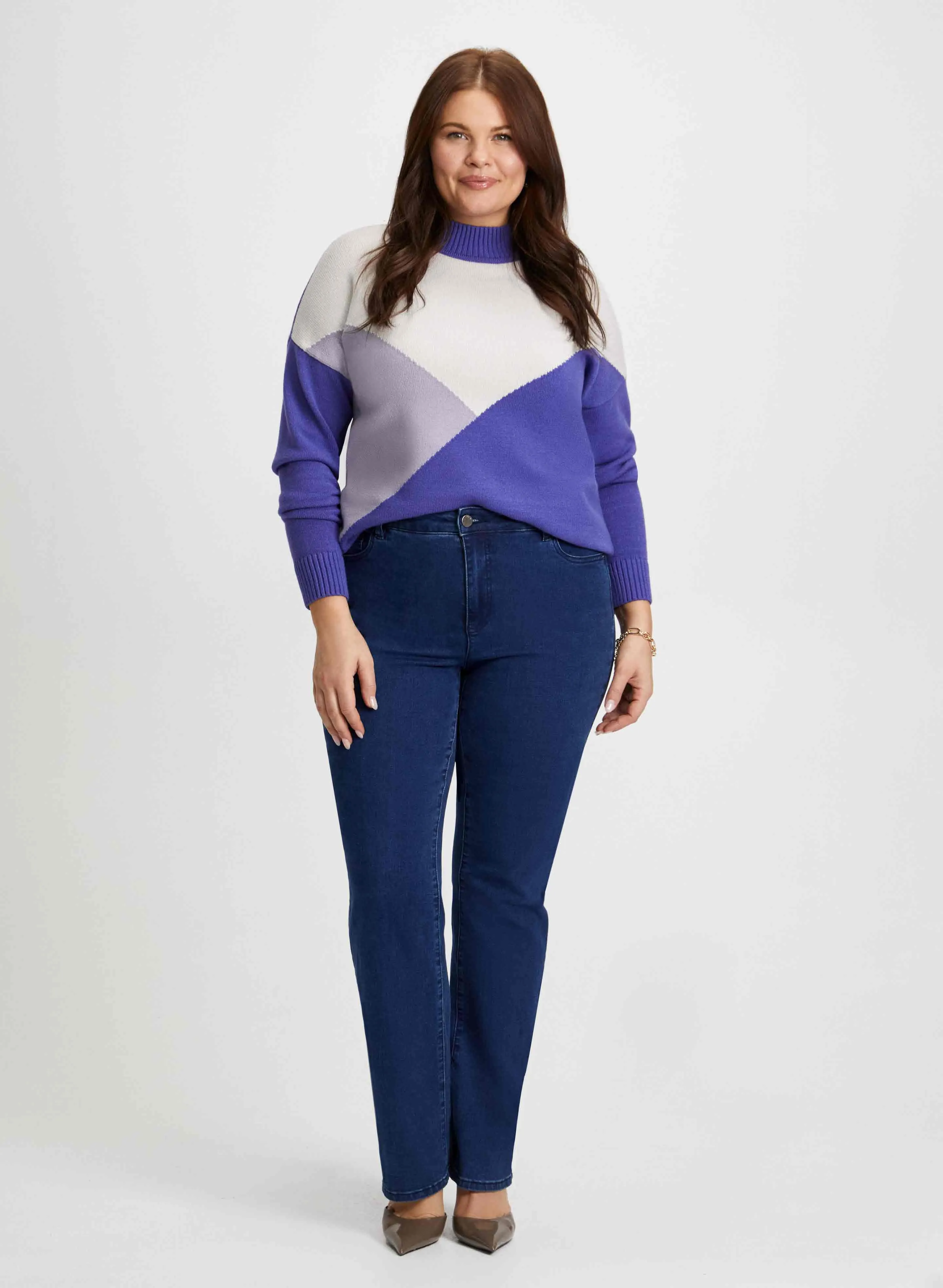 Colour Block Sweater & Bootcut Jean sold by Laura