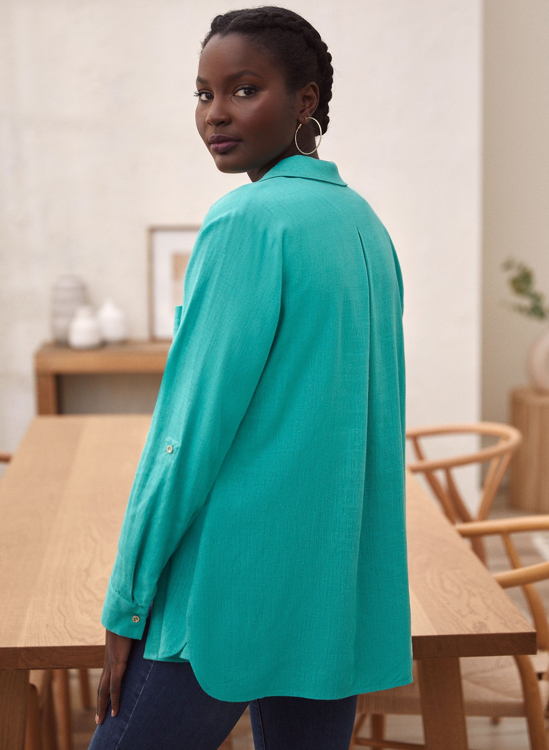 Roll-Up Sleeve Linen-Blend Blouse sold by Laura product image thumbnail 4