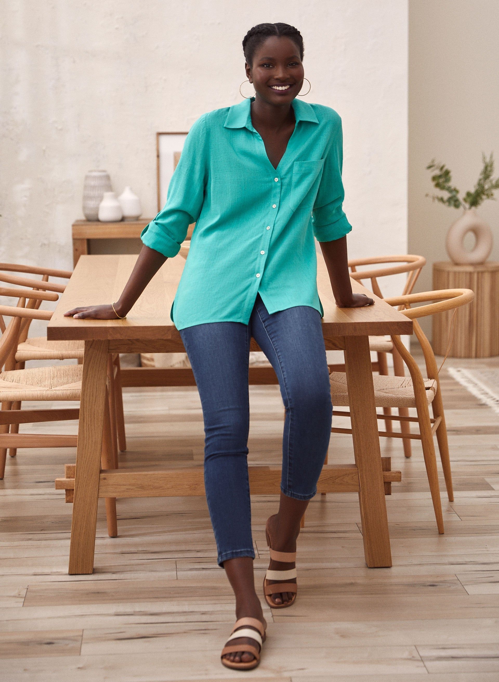 Roll-Up Sleeve Linen-Blend Blouse sold by Laura product image thumbnail 3