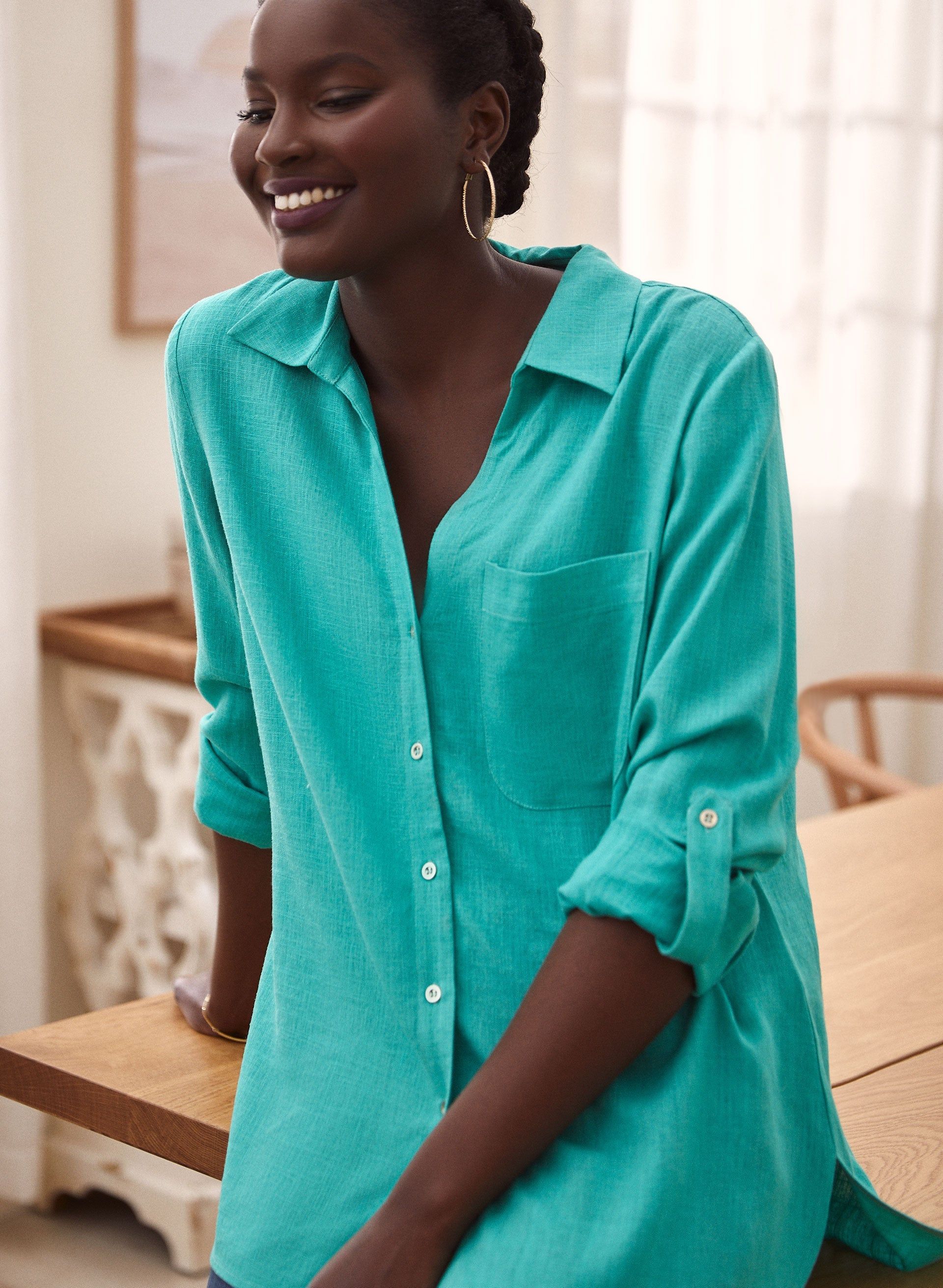 Roll-Up Sleeve Linen-Blend Blouse sold by Laura product image thumbnail 2