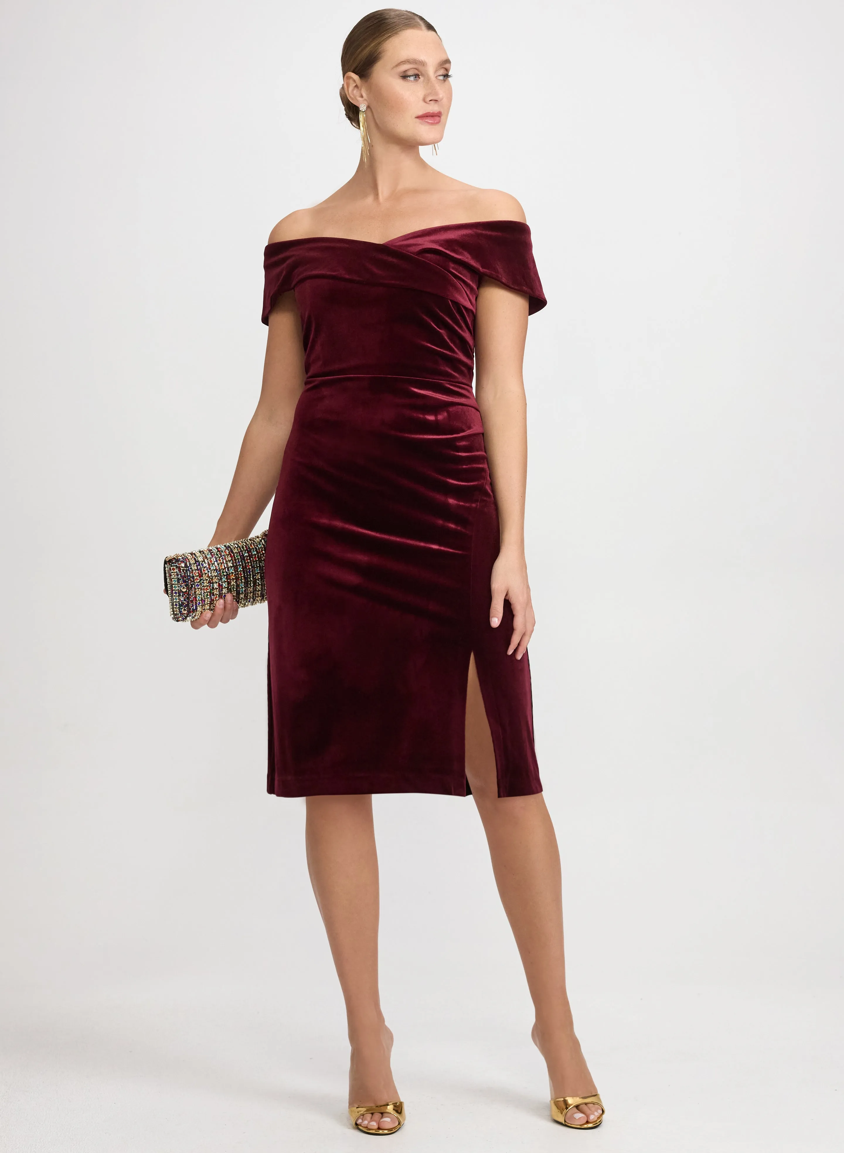 Off-The-Shoulder Velvet Dress sold by Laura