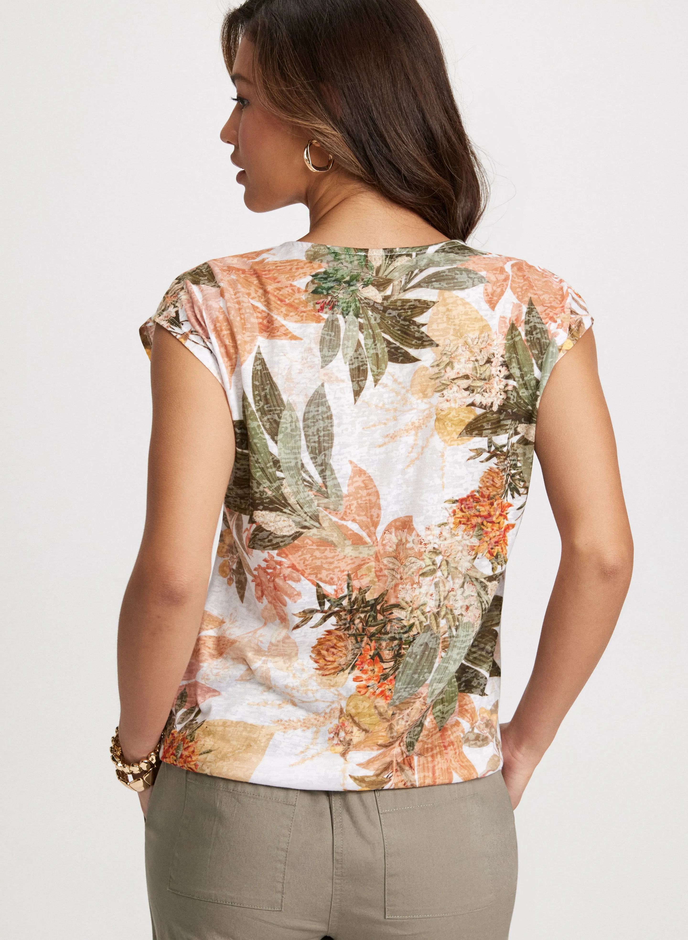 Embellished V-Neck Leaf Print Tee sold by Laura product image thumbnail 4