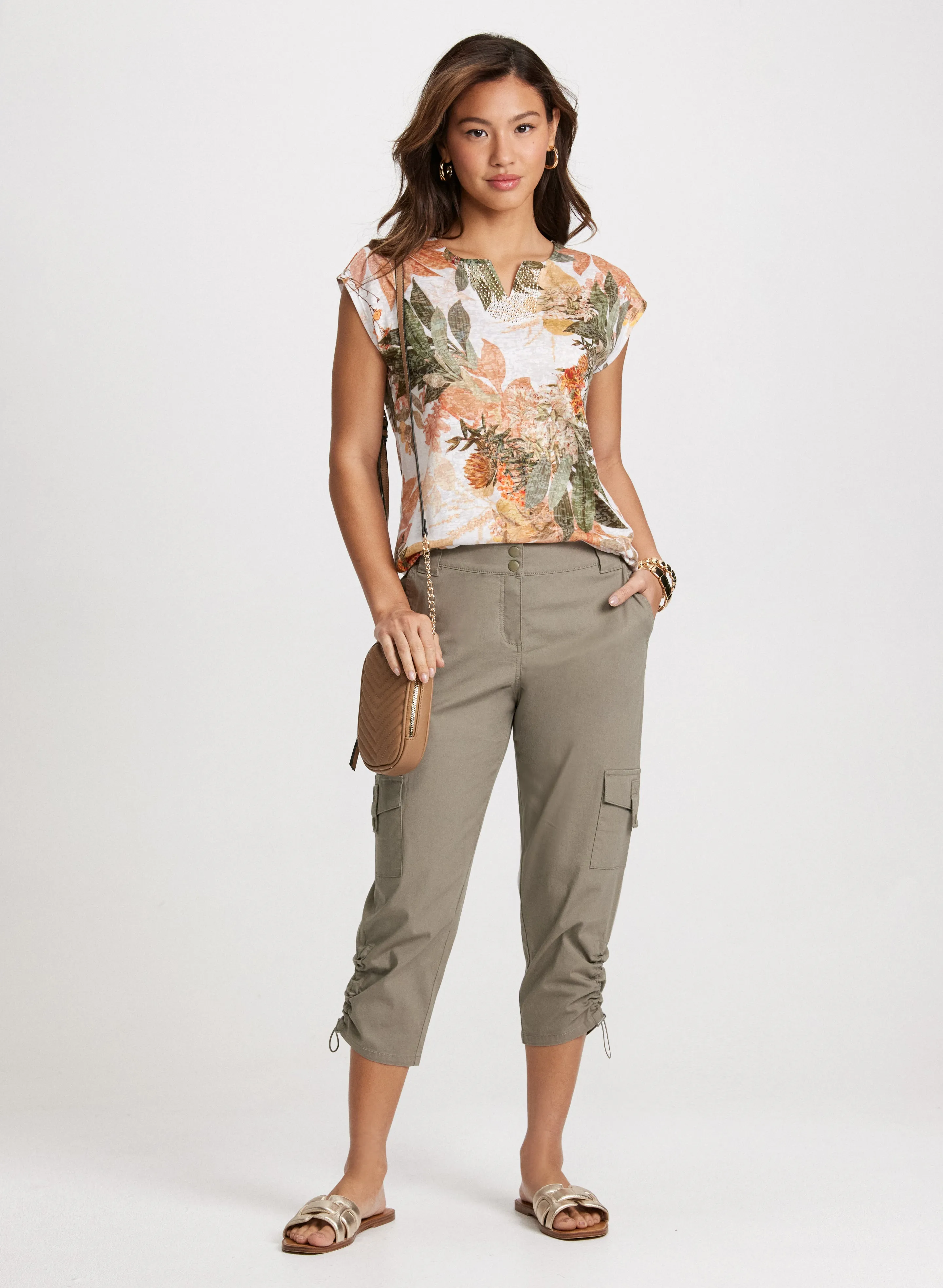 Embellished V-Neck Leaf Print Tee sold by Laura product image thumbnail 3