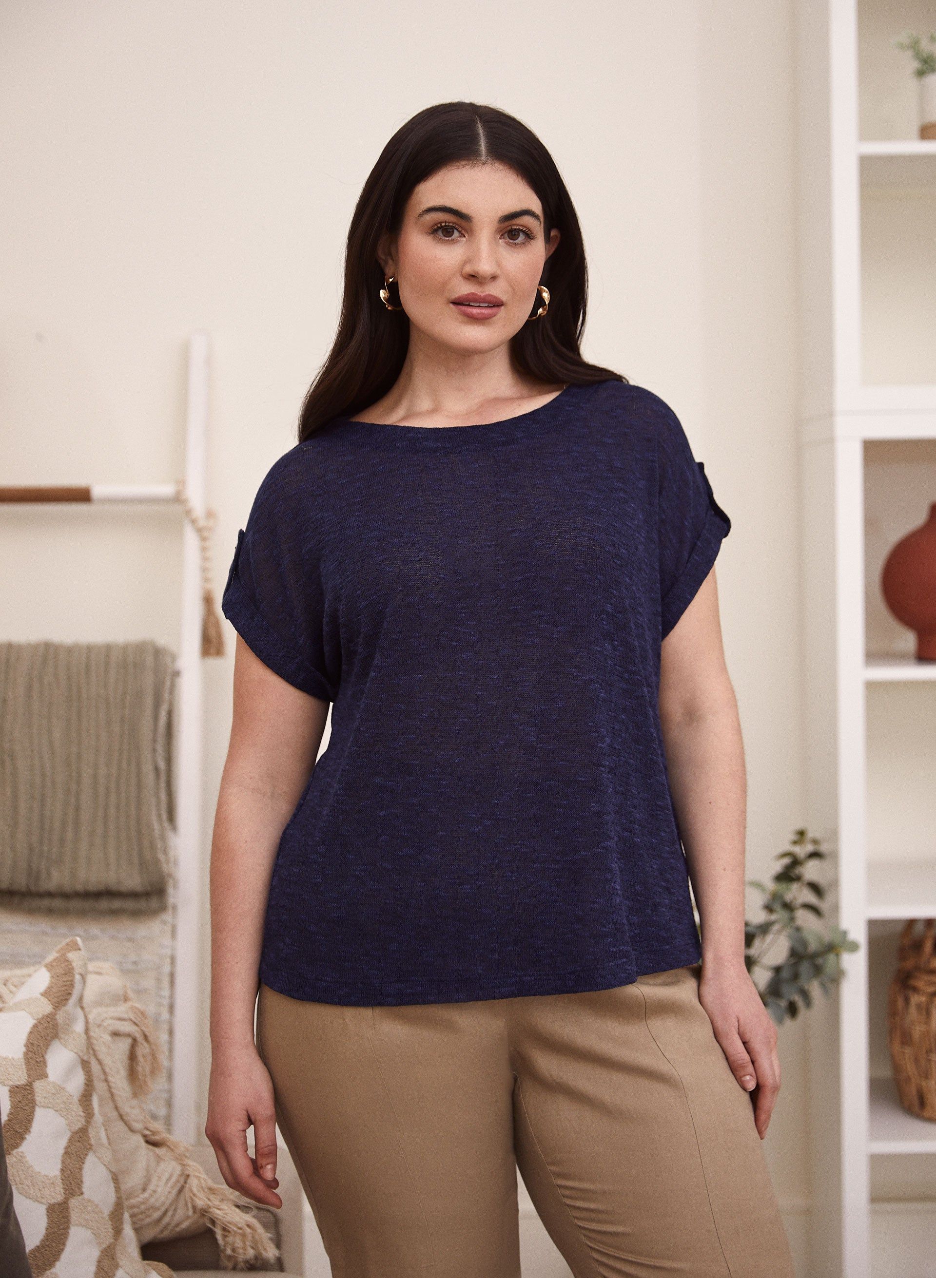 Boat Neck Melange Knit Top sold by Laura