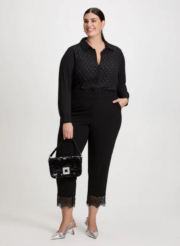 Rhinestone Detail Shirt & Lace Trim Pants sold by Laura