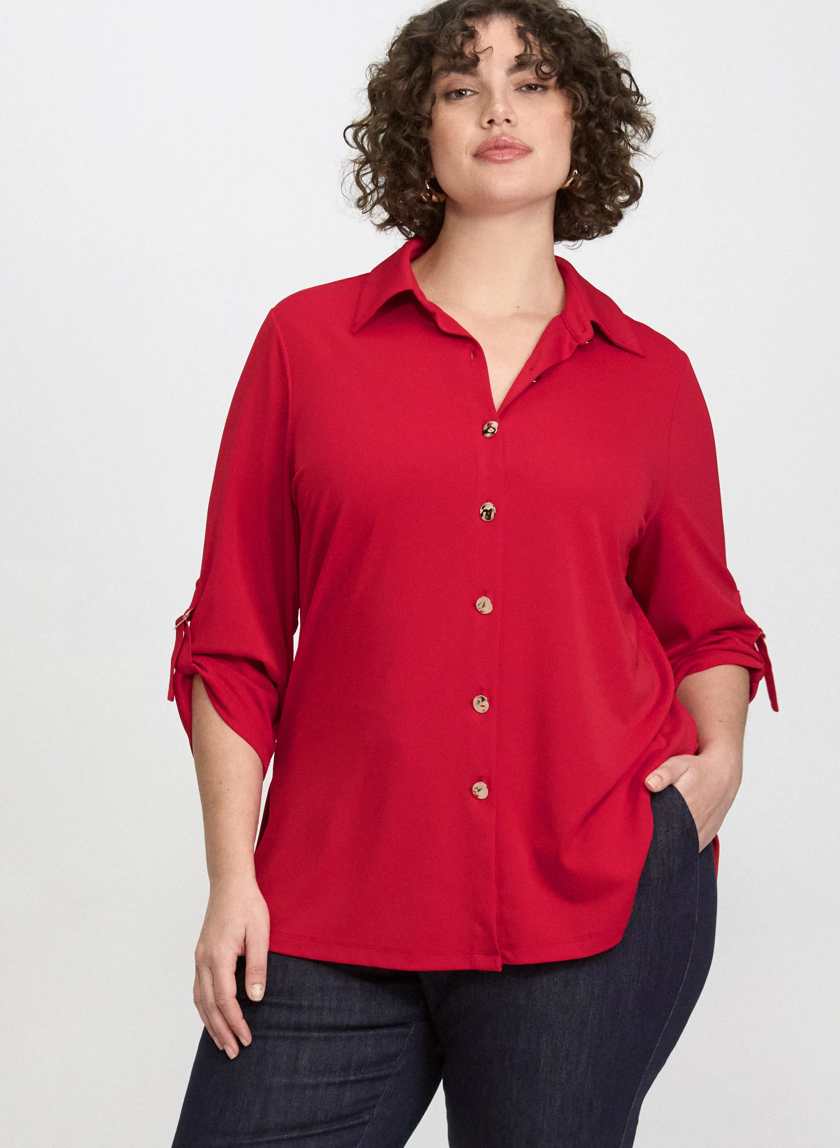 Jersey Button-Down Top sold by Laura