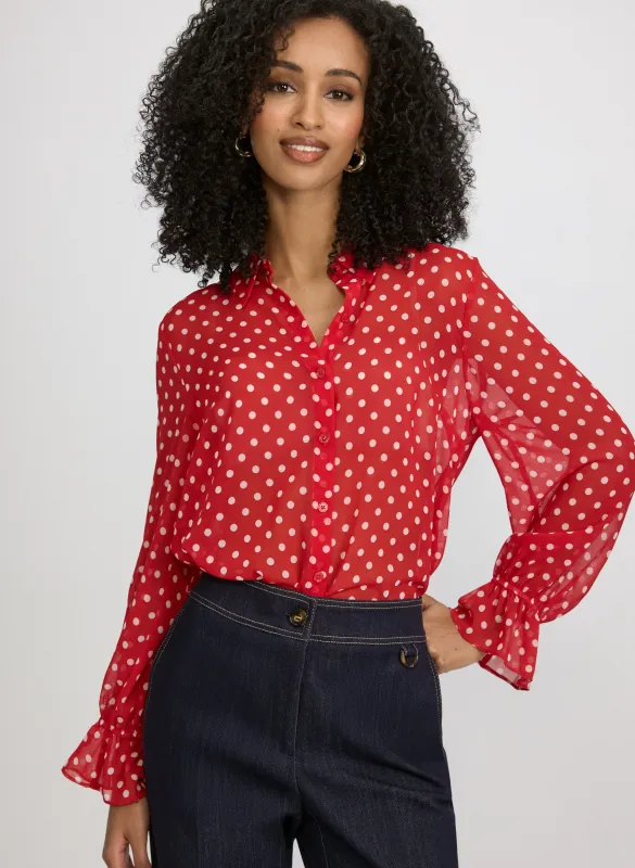 Polka Dot Print Blouse sold by Laura