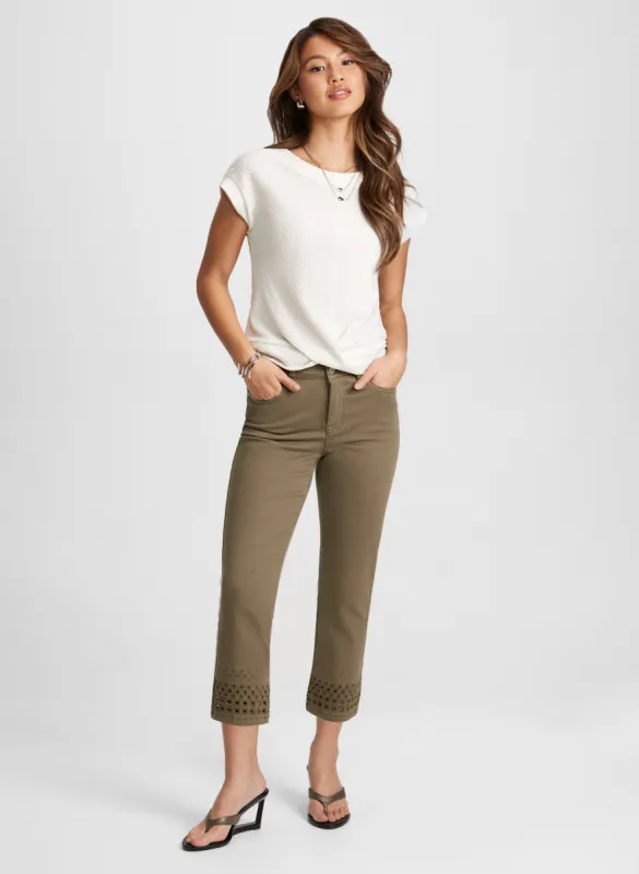 Knotted Cap-Sleeve Top & Straight Leg Denim Capris sold by Laura
