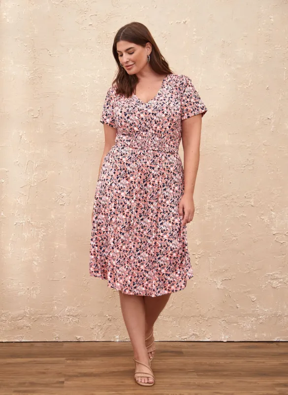 Abstract Print Smocked Midi Dress sold by Laura