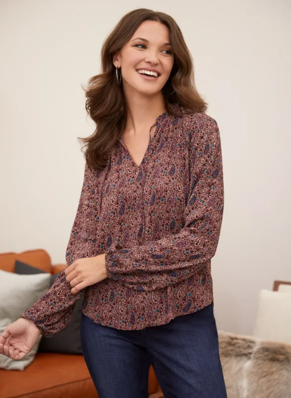 Puff Sleeve Paisley Print Blouse sold by Laura