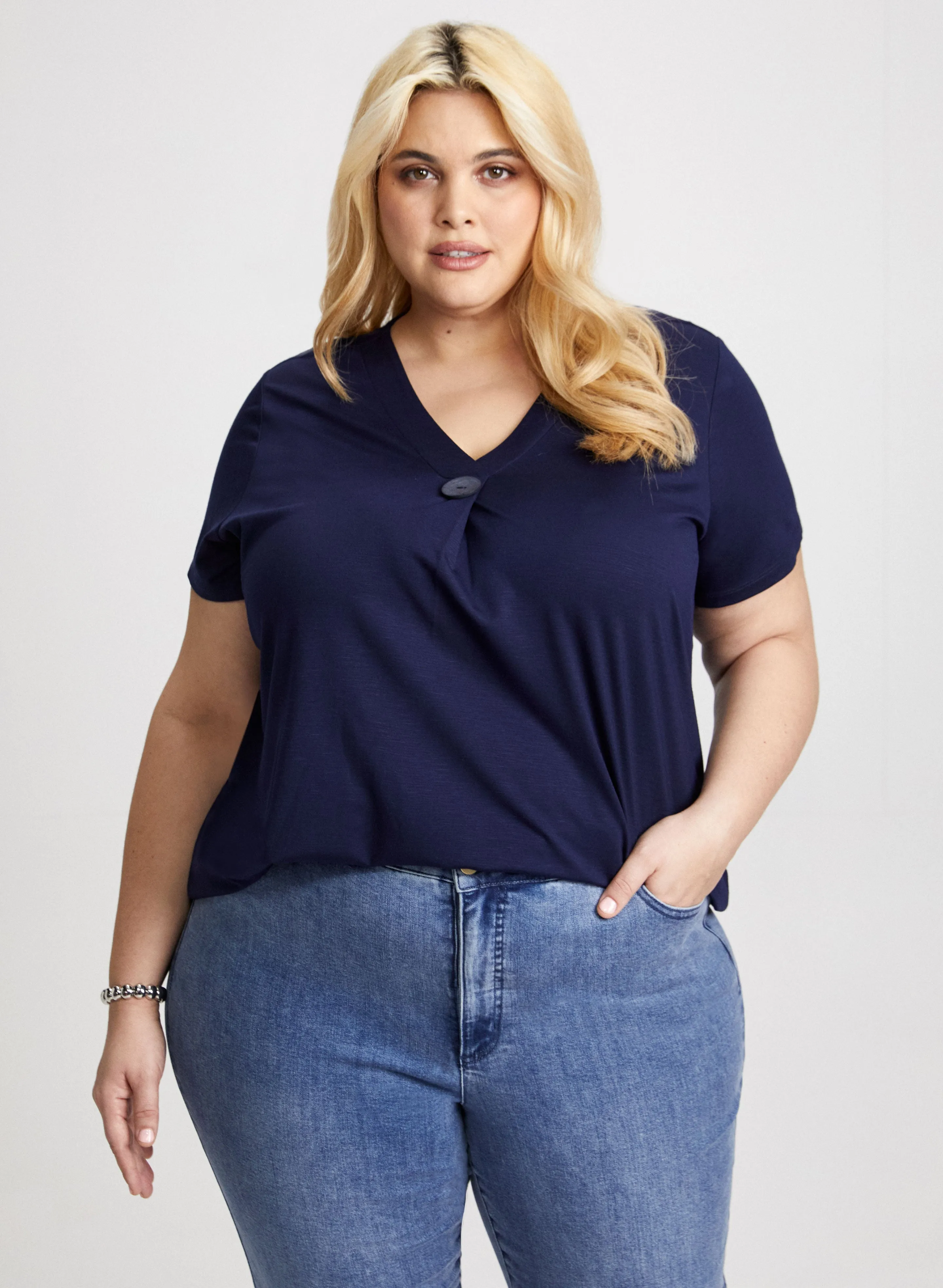 Button Detail T-Shirt sold by Laura