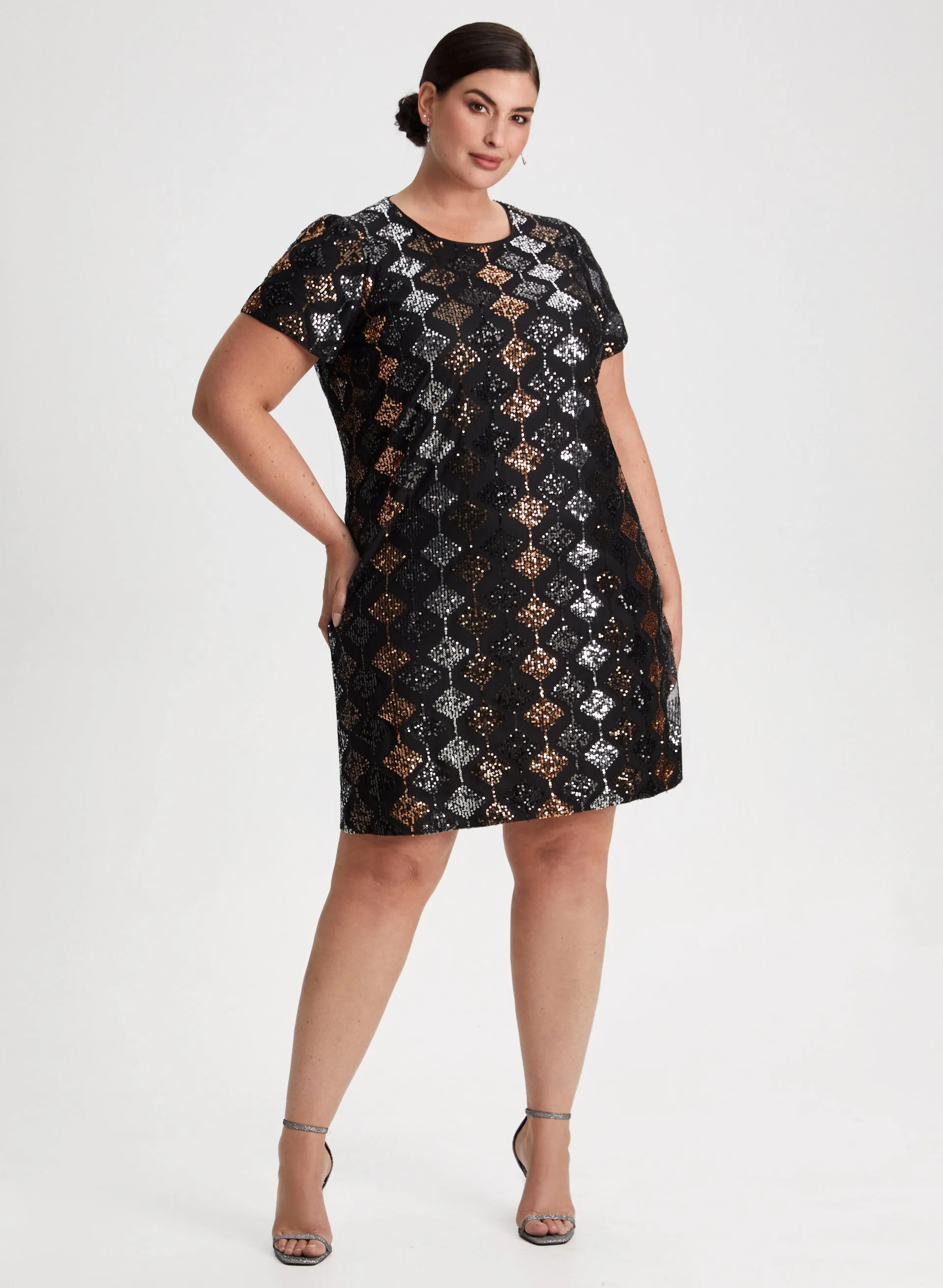 Diamond Motif Sequin Shift Dress sold by Laura