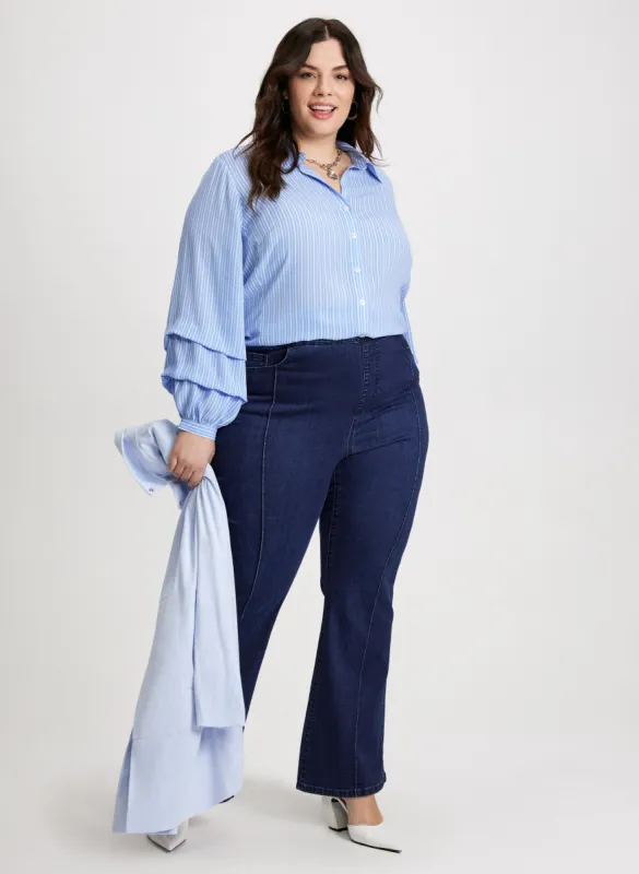 Tiered Sleeve Striped Blouse & Bootcut Jeans sold by Laura