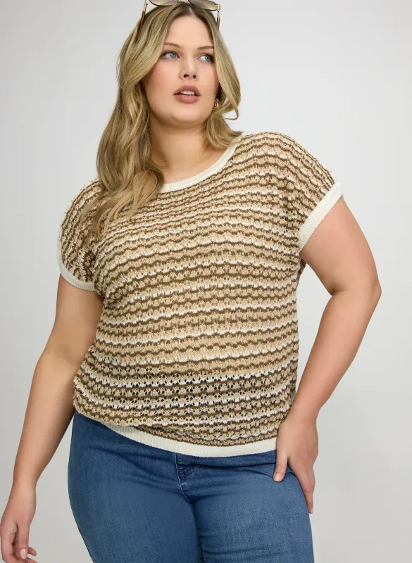 Stripe Pointelle Knit Sweater made by Laura